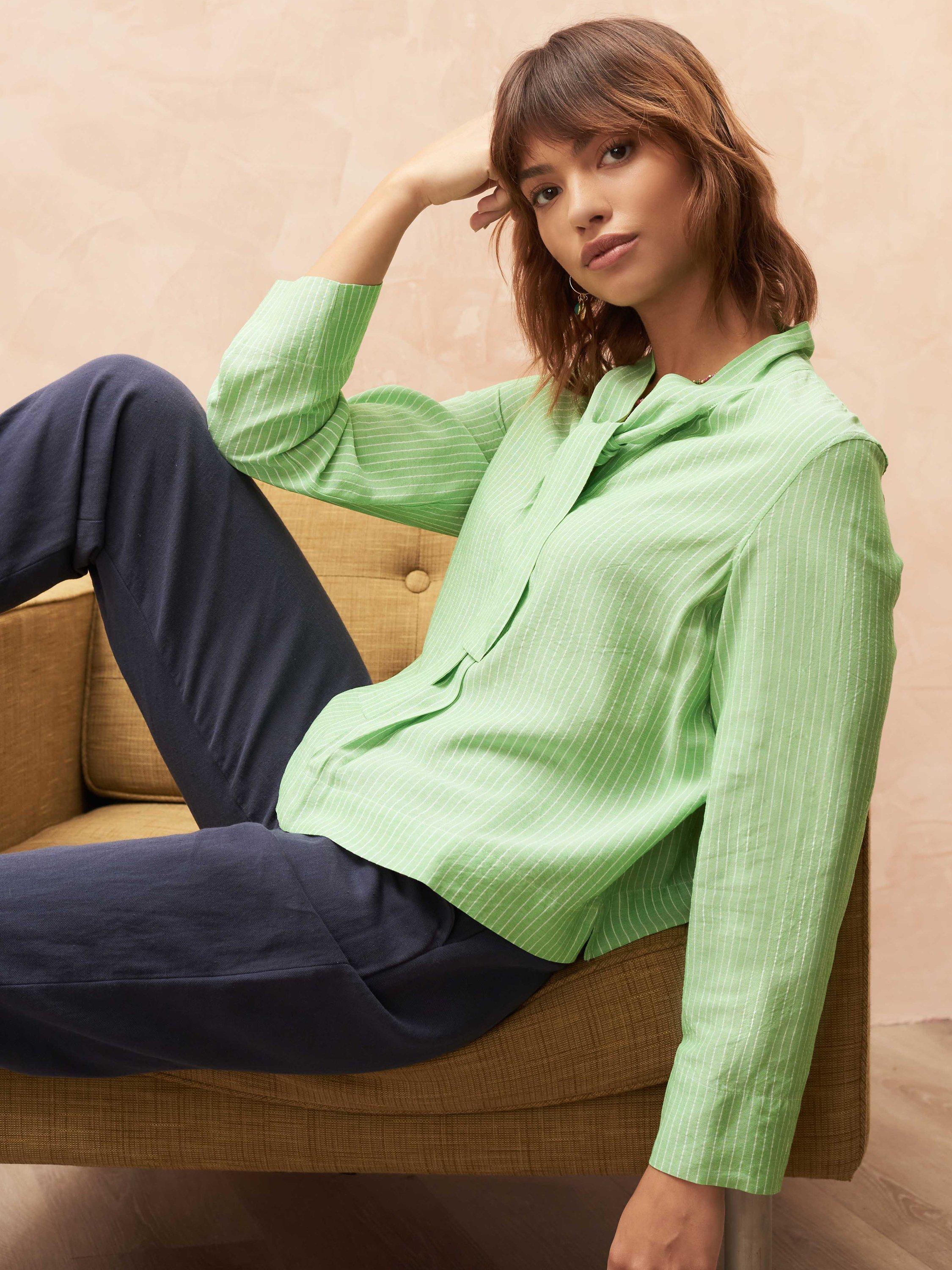 Brora Stripe Tie Collar Blouse, Apple