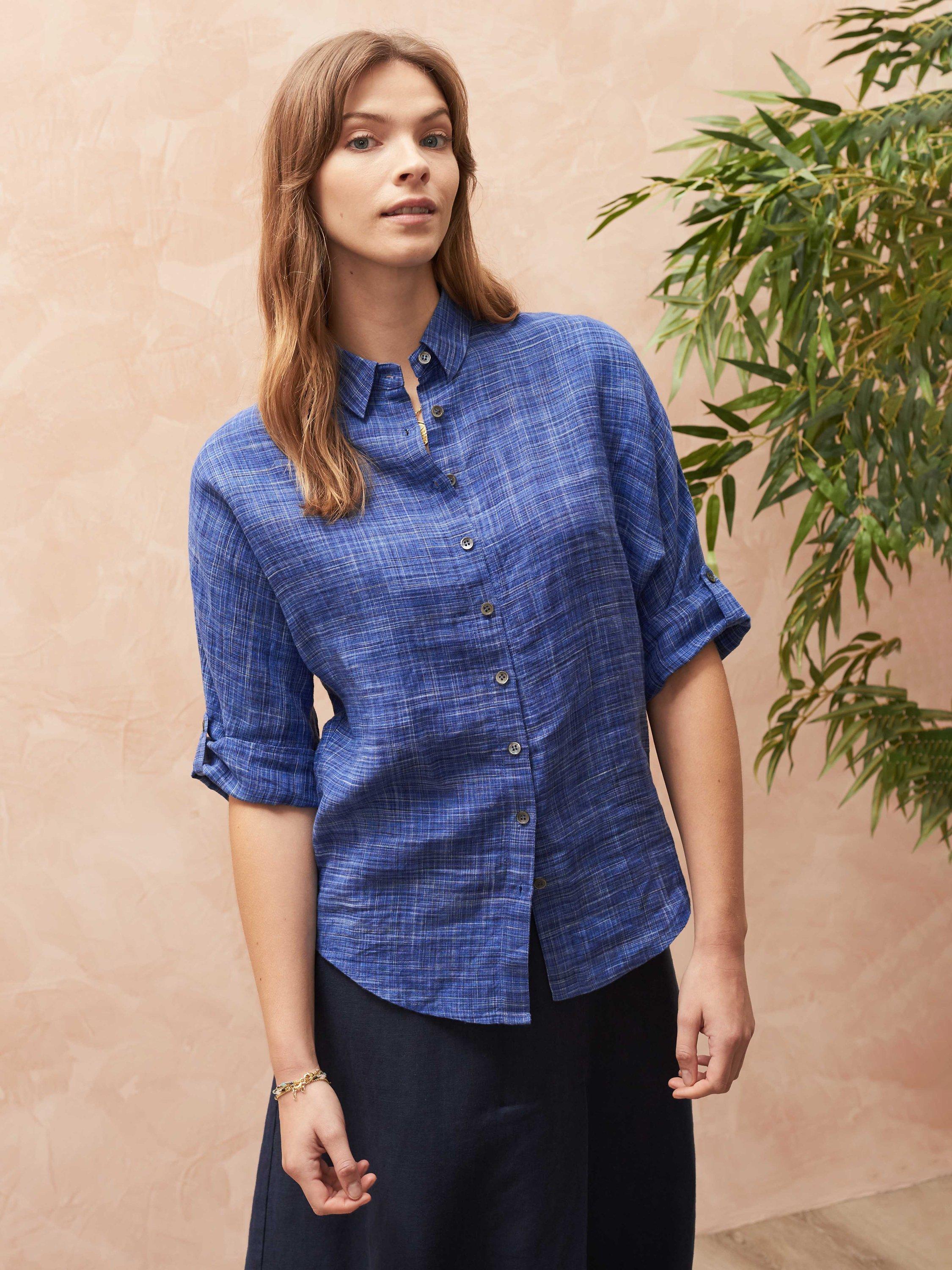 Brora Cross Hatch Linen Batwing Blouse