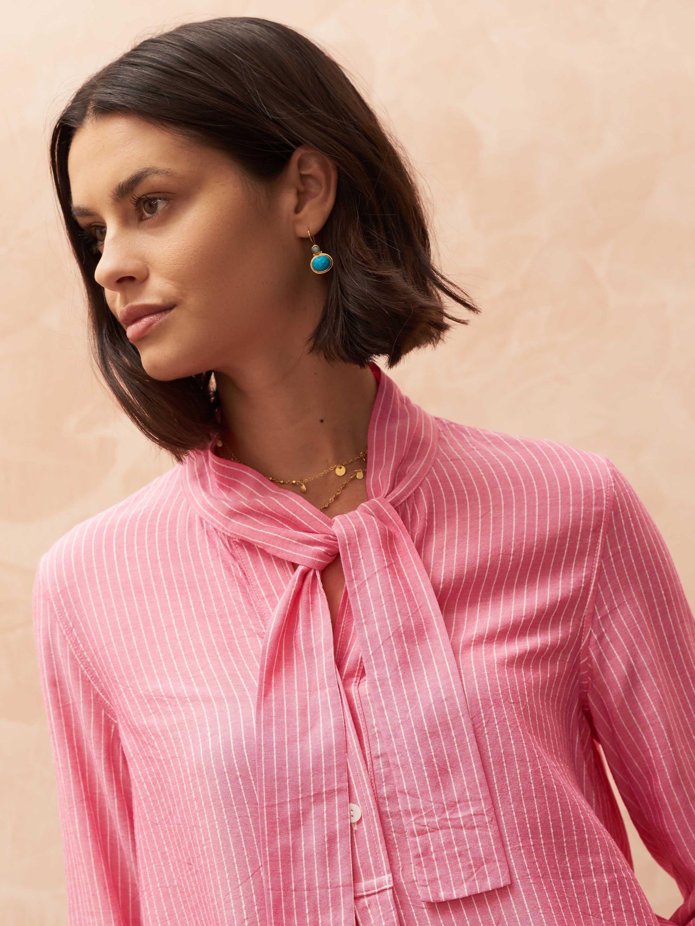 Brora Stripe Tie Collar Blouse, Watermelon