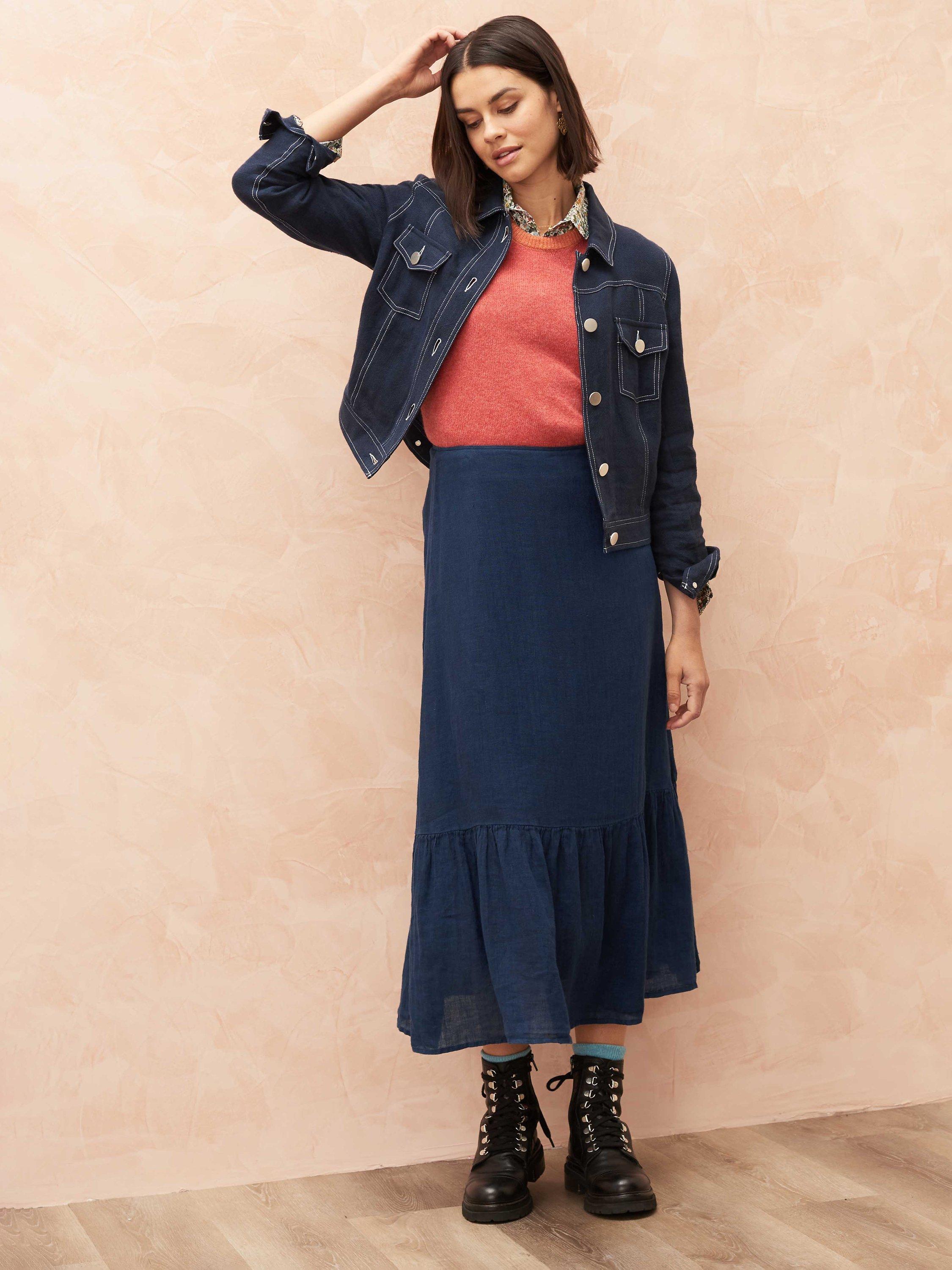 Brora Gauzy Linen Midi Skirt, Ink