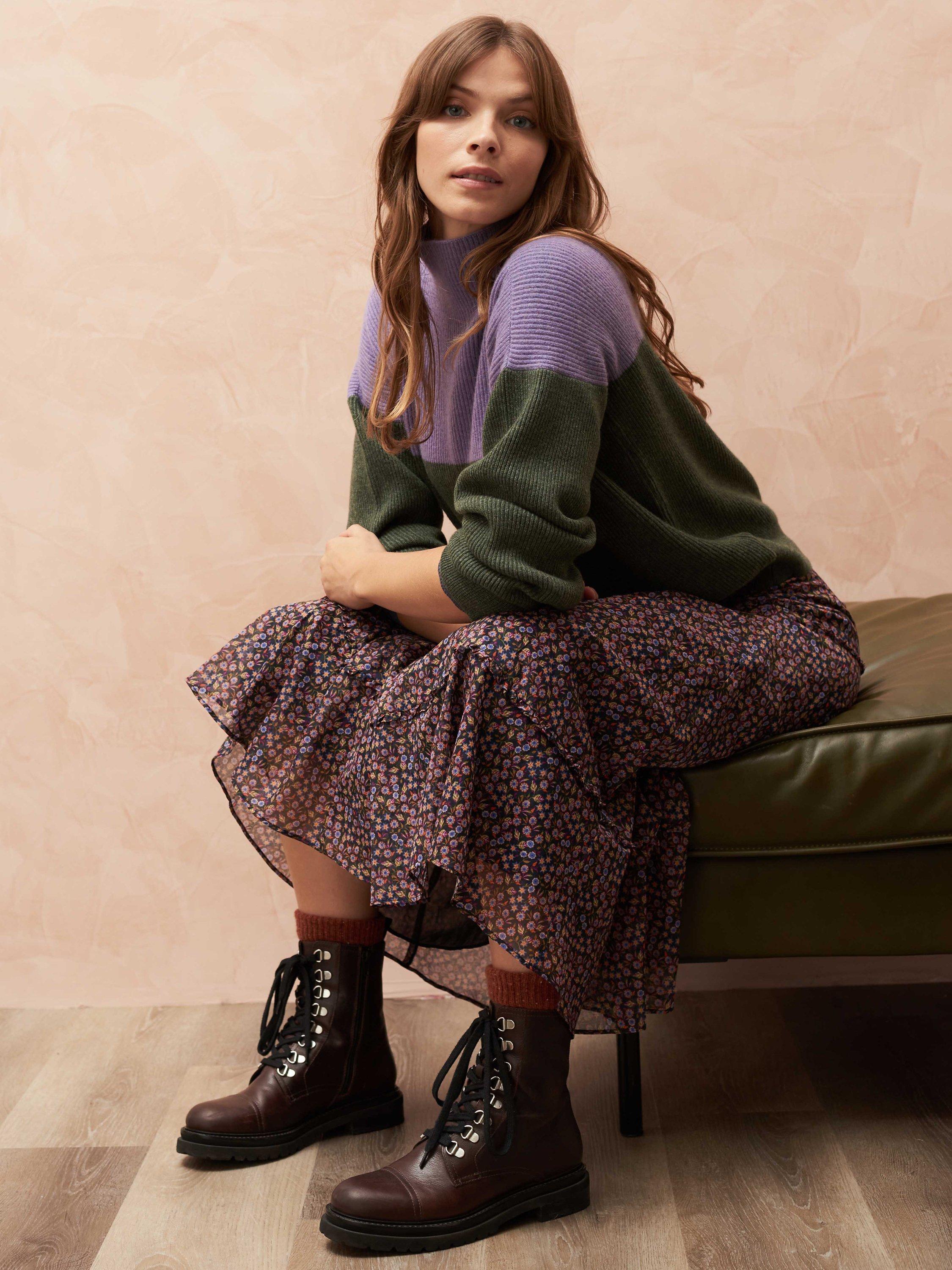 Brora Liberty Print Cotton Chiffon Midi Skirt, Lavender Flower