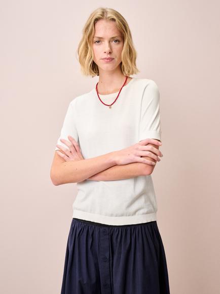 Brora Cotton Knit Classic Crew T-Shirt, White