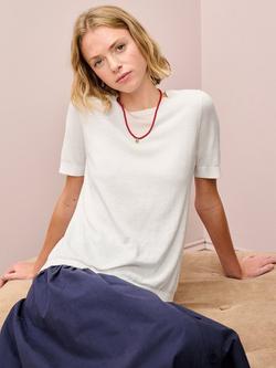 Brora Cotton Knit Classic Crew T-Shirt - view 2, White