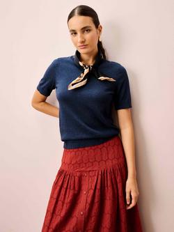 Brora Cotton Knit Classic Crew T-Shirt - view 2, Navy