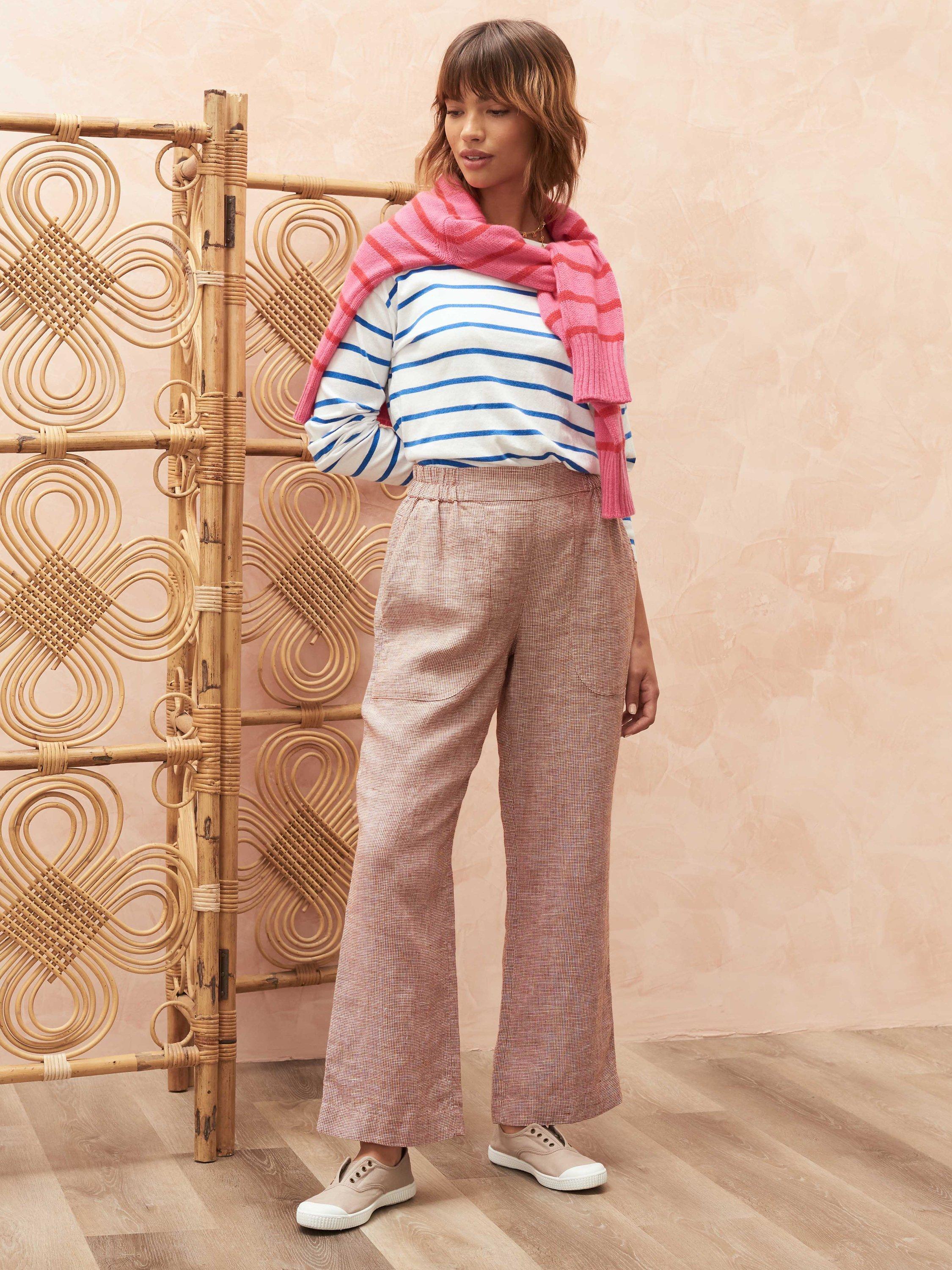 Brora Textured Linen Pull-On Trousers, Ginger