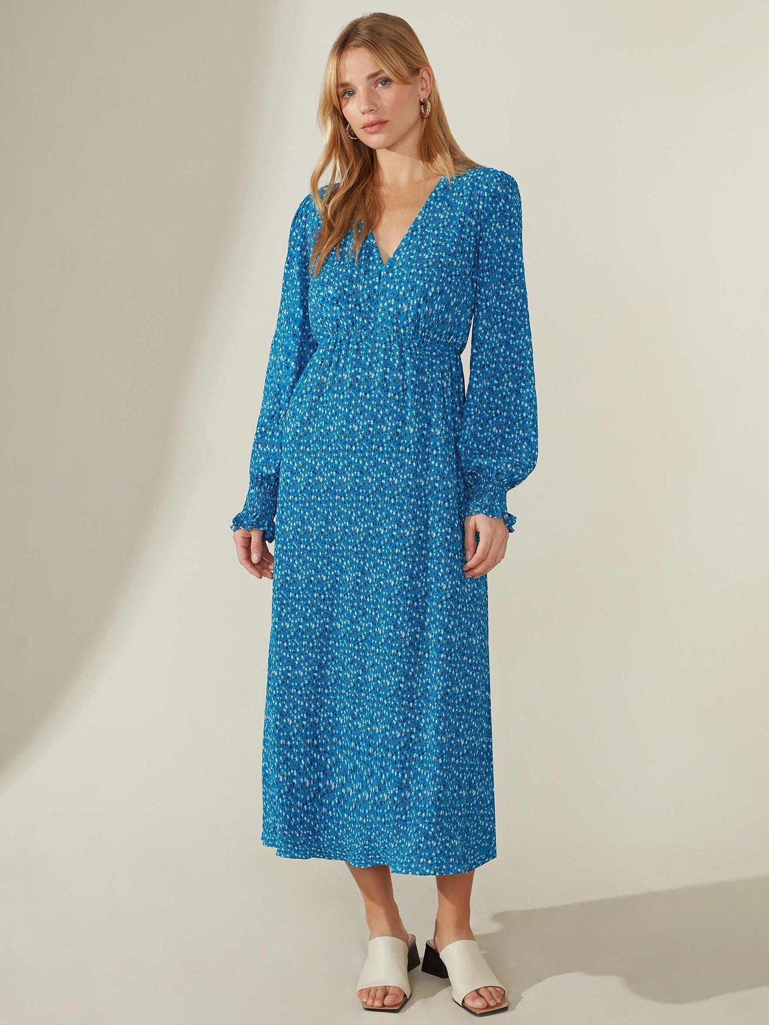 Ro&Zo Plisse V-Neck Dress, Blue