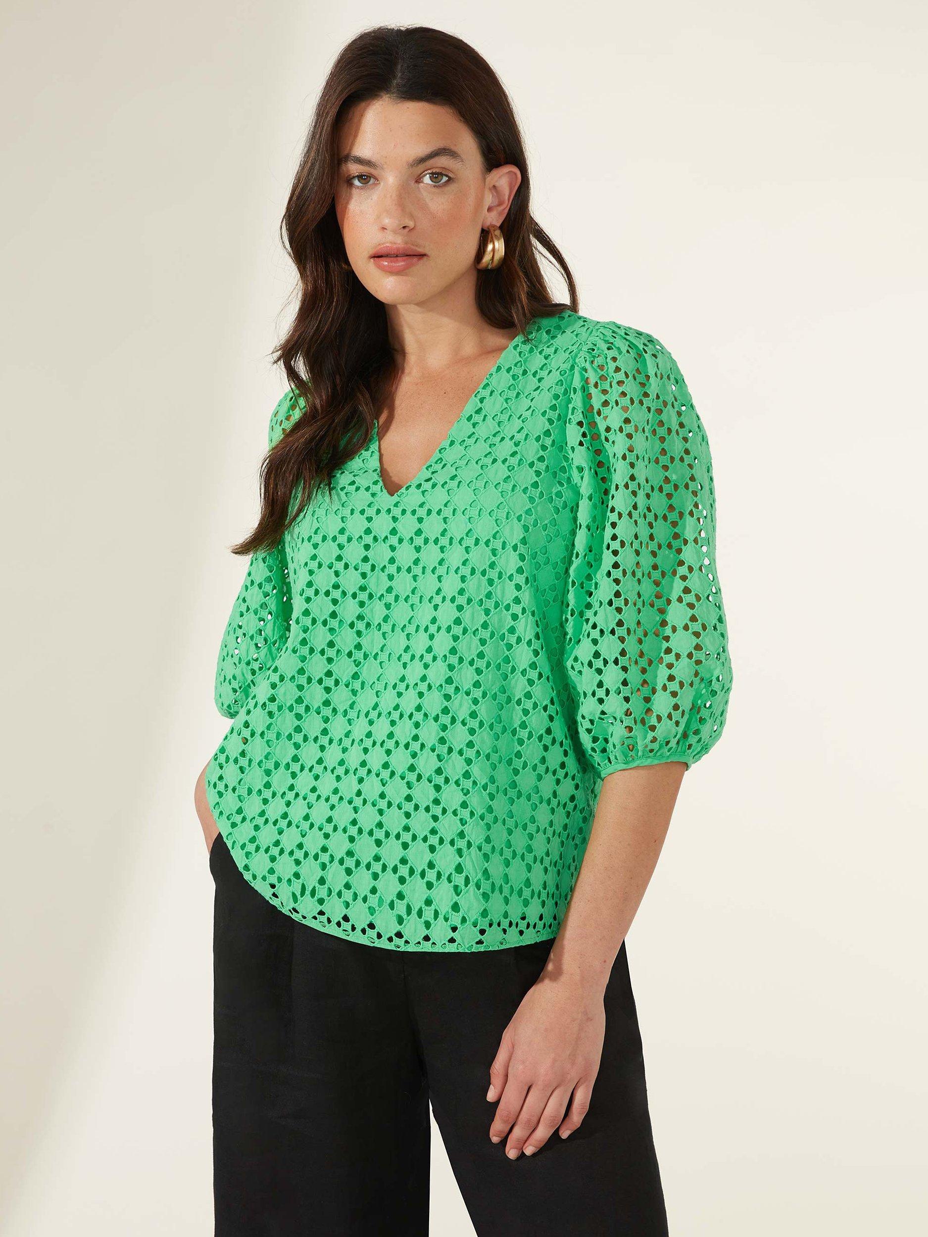 Ro&Zo Broderie Lace Puff Sleeve Blouse