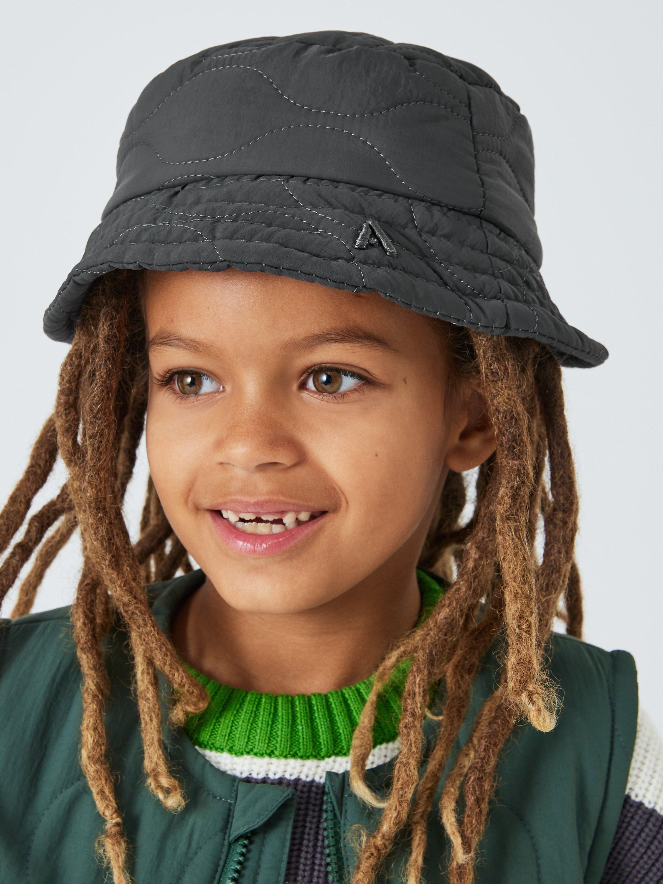 Product image 1 of 3, which shows John Lewis ANYDAY Kids' Quilt Bucket Hat, Grey, 3-7 years