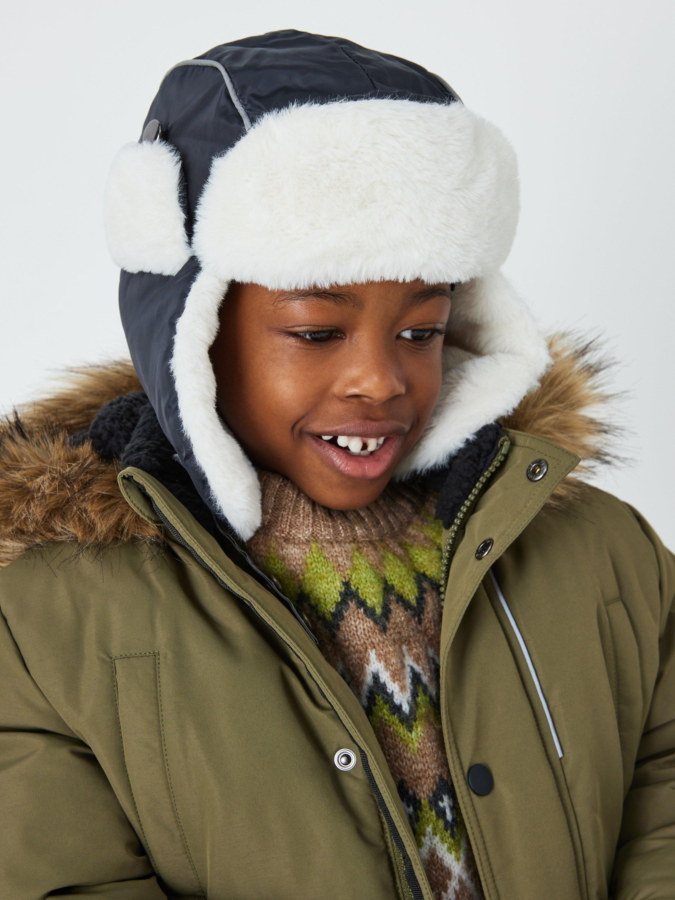 John Lewis Kids' Ski Faux Fur Trapper Hat, Black/White