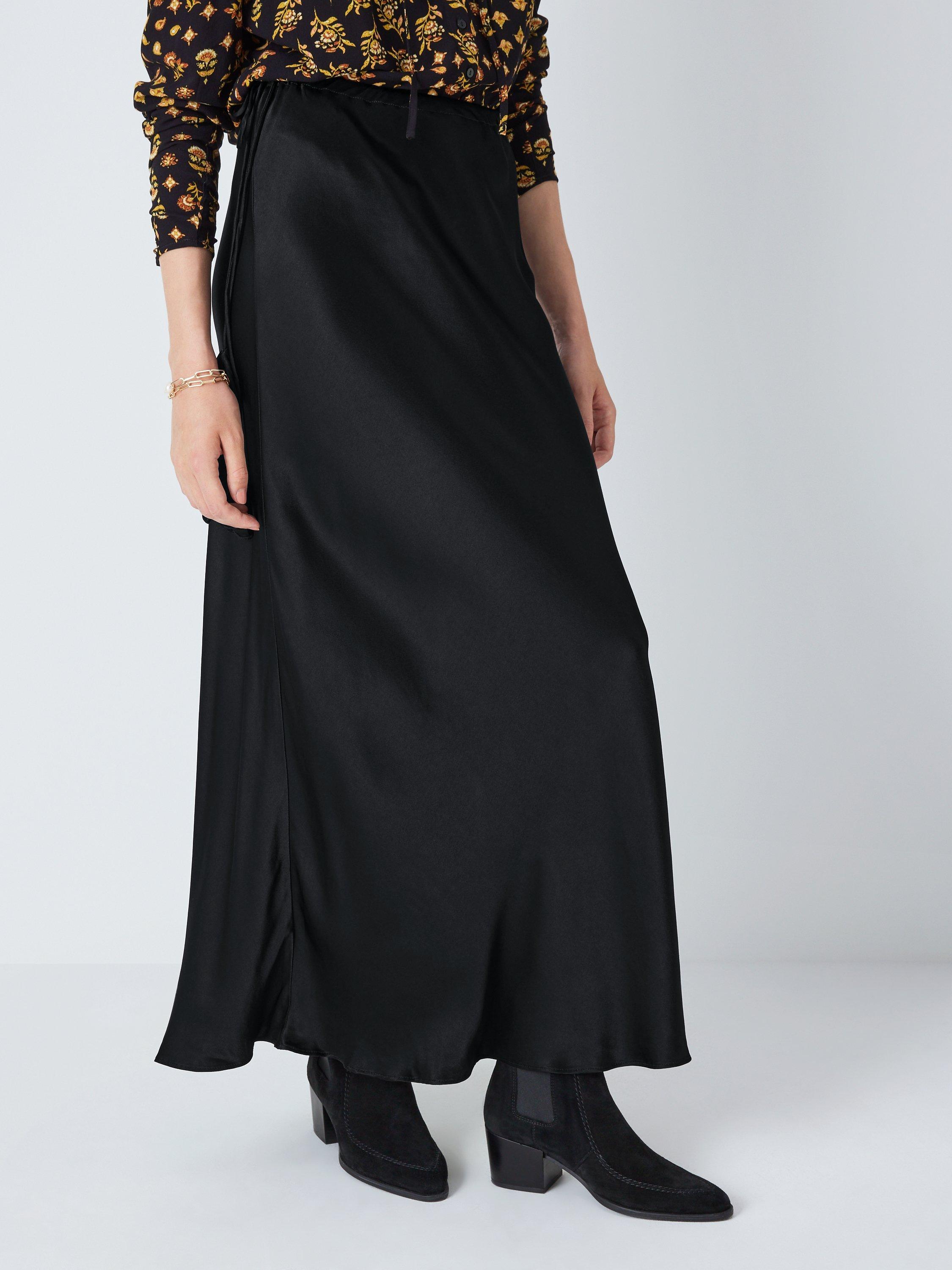 AND/OR Plain Satin Bias Cut Maxi Skirt, Black