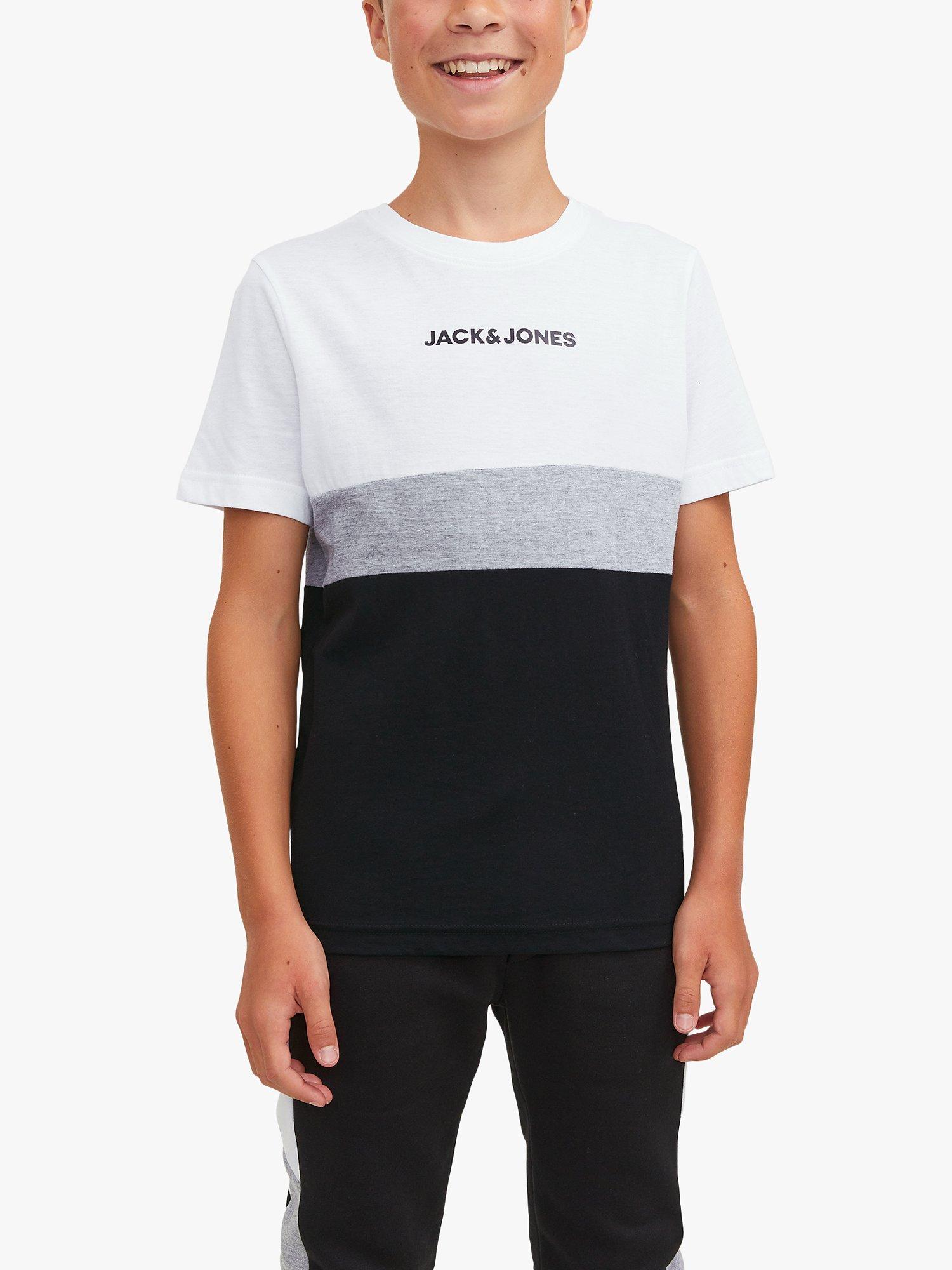 Jack & Jones Kids' Colour Block T-Shirt, White/Grey/Black, 12 years
