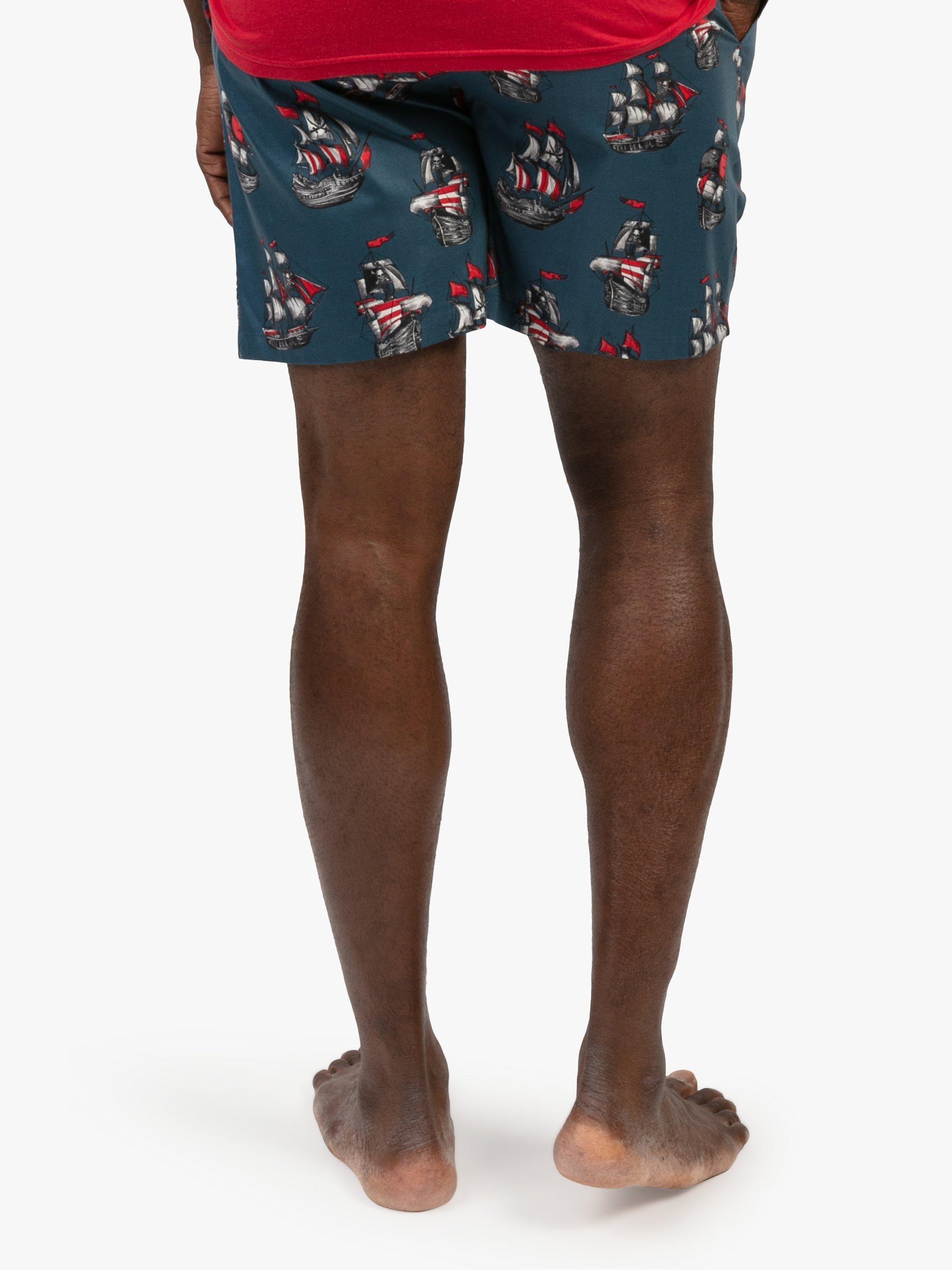 Product image 2 of 3, which shows Cyberjammies Jasper Pirate Print Pyjama Shorts, Teal Blue, S