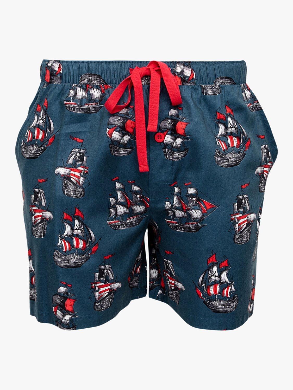 Product image 3 of 3, which shows Cyberjammies Jasper Pirate Print Pyjama Shorts, Teal Blue, S