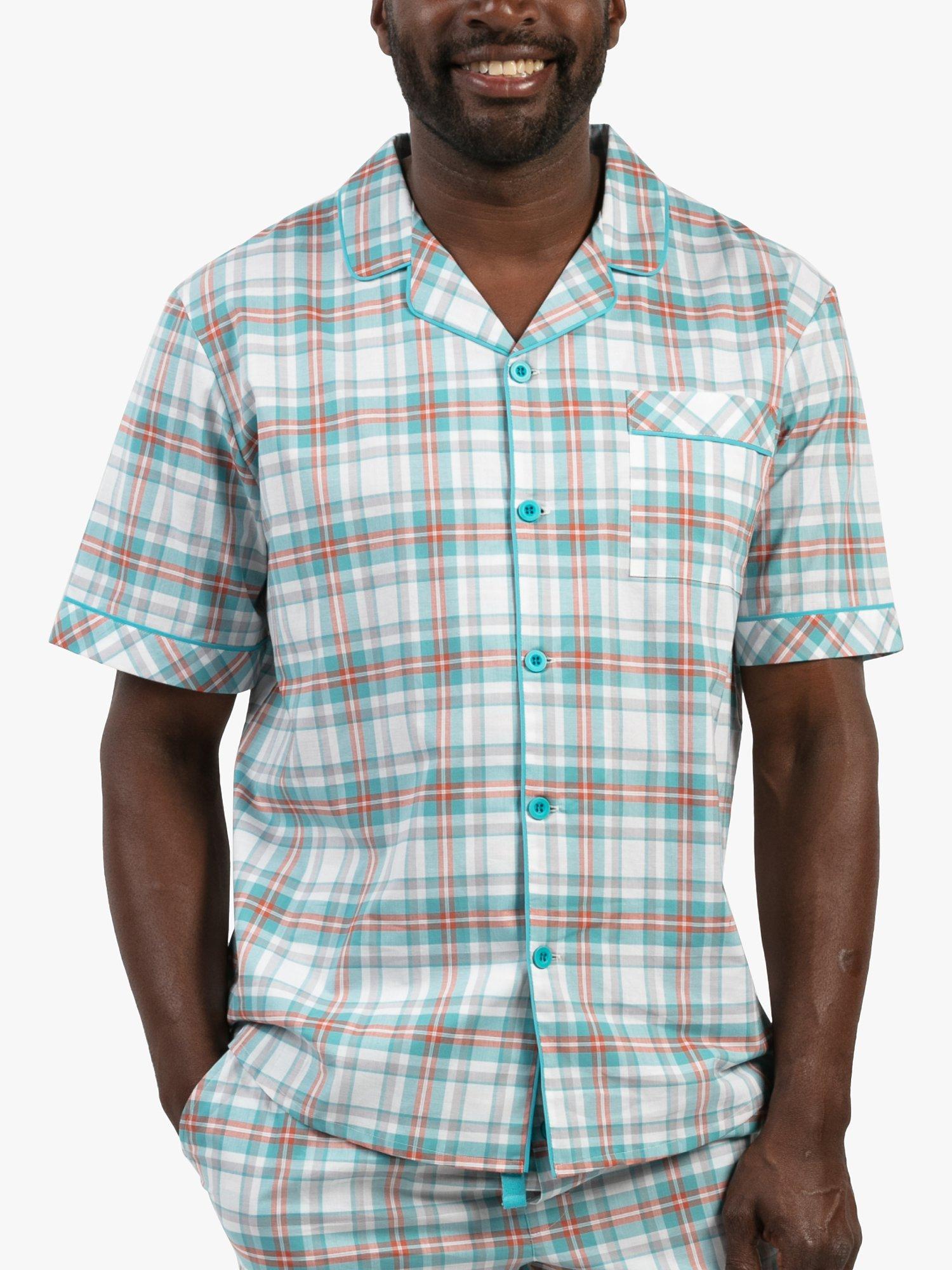 Product image 1 of 4, which shows Cyberjammies Luca Blue Check Short Sleeve Top, Blue, L