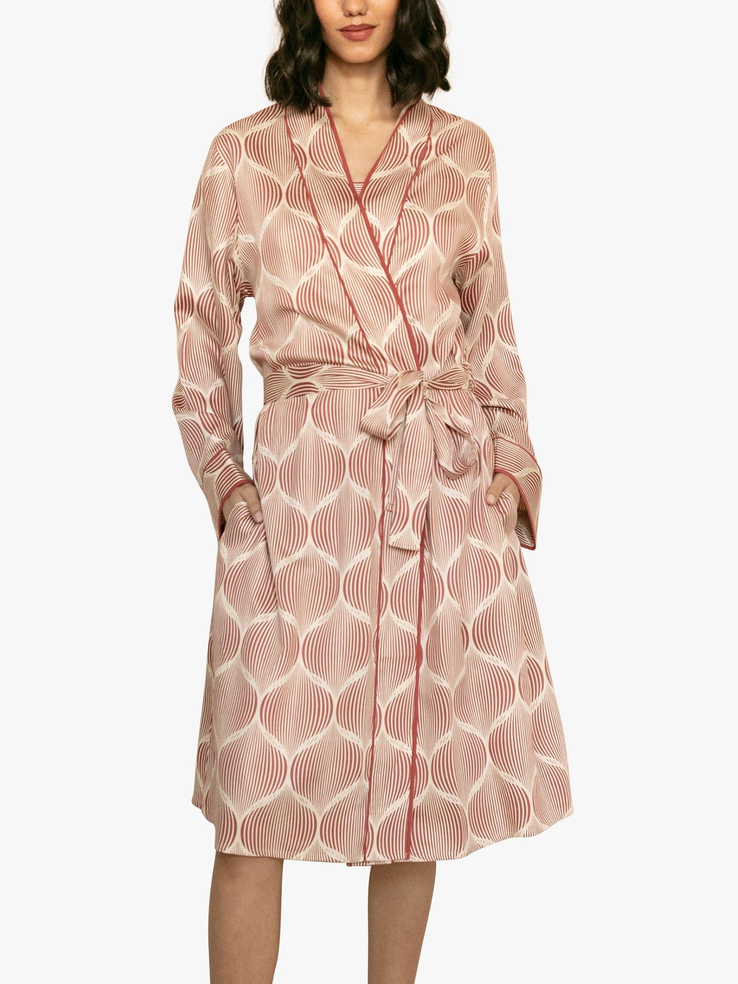 Product image 1 of 4, which shows Fable & Eve Islington Geometric Print Short Dressing Gown, Burnt Orange, 8