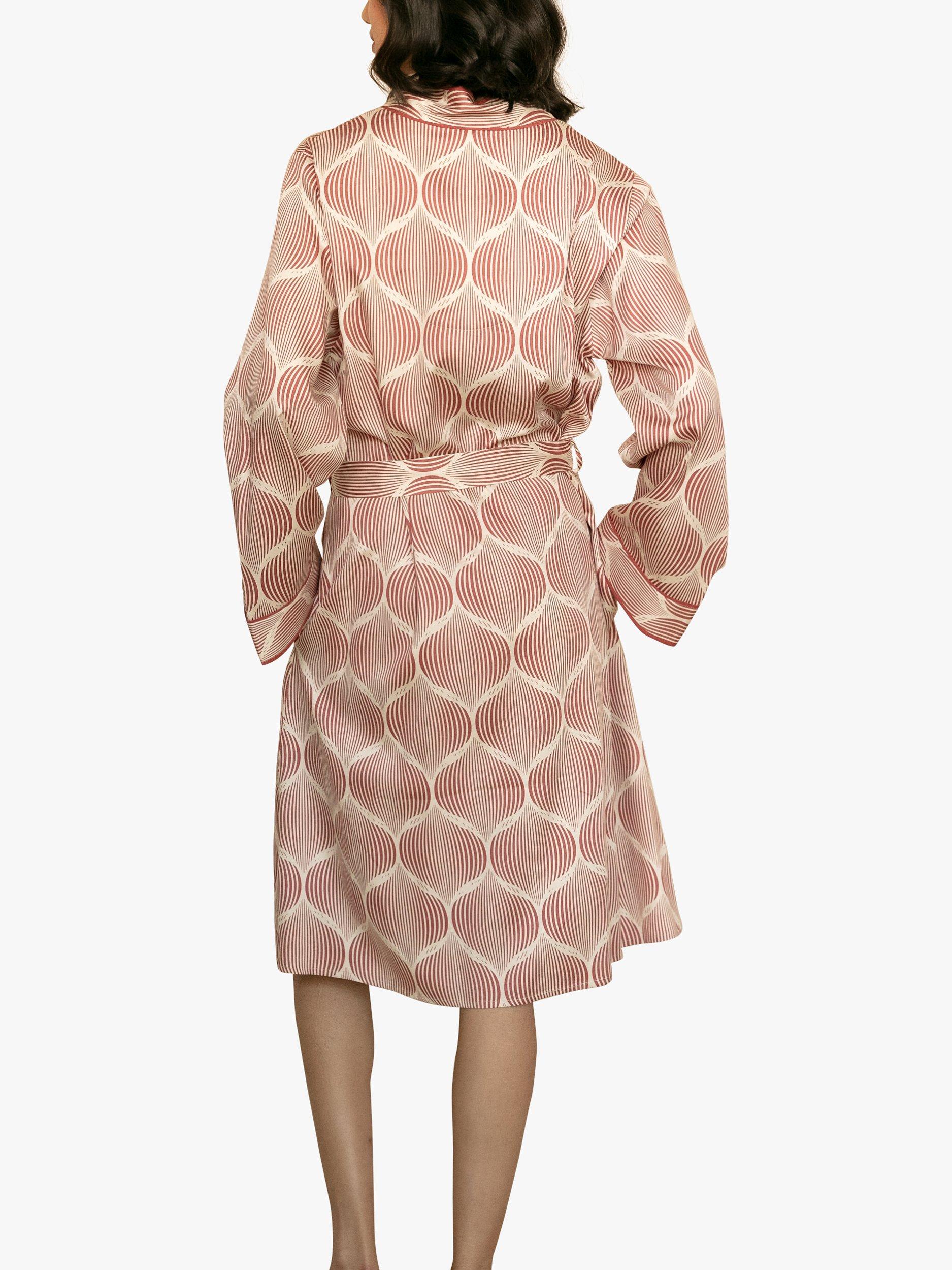 Product image 2 of 4, which shows Fable & Eve Islington Geometric Print Short Dressing Gown, Burnt Orange, 8