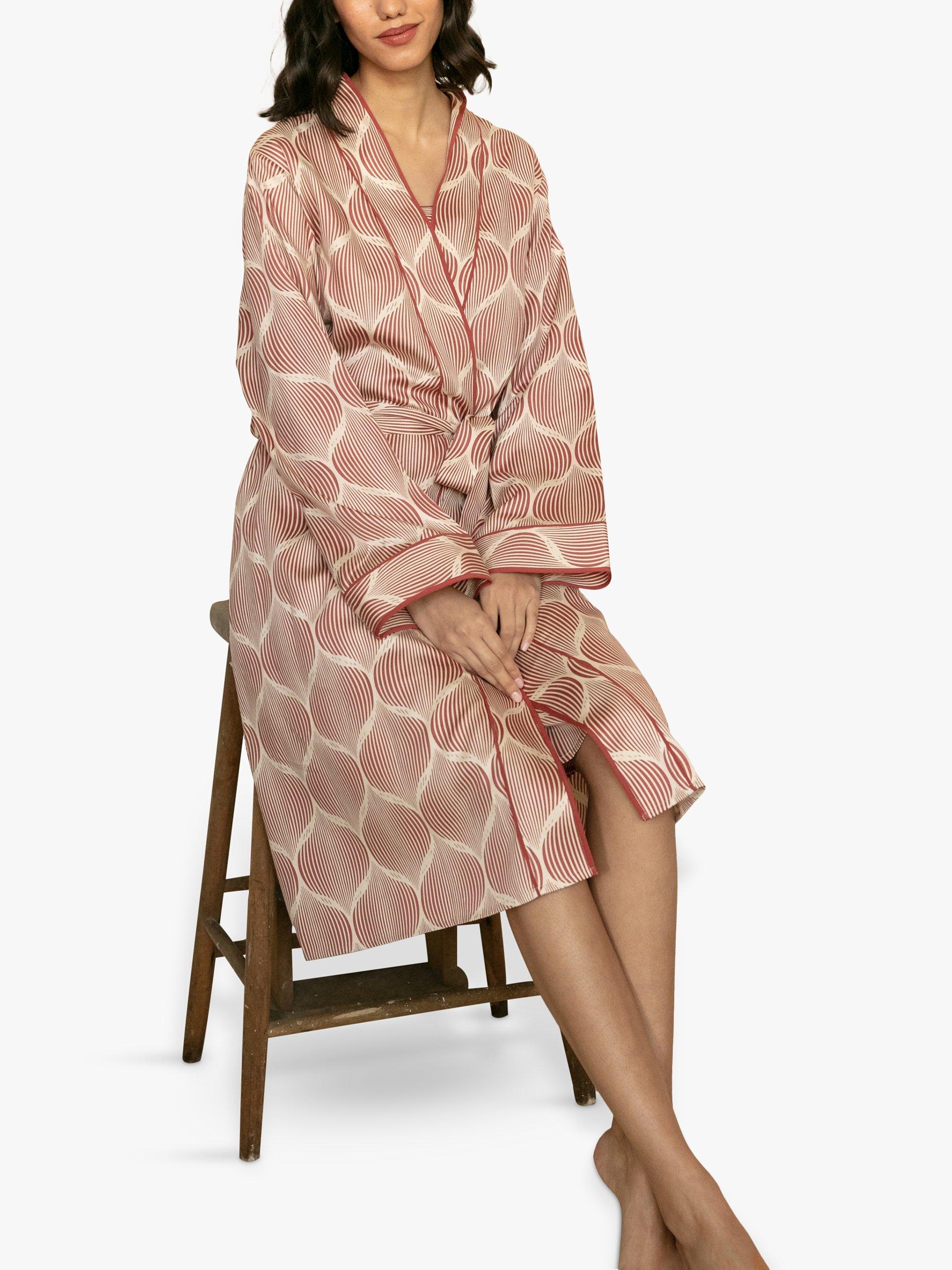 Product image 4 of 4, which shows Fable & Eve Islington Geometric Print Short Dressing Gown, Burnt Orange, 8