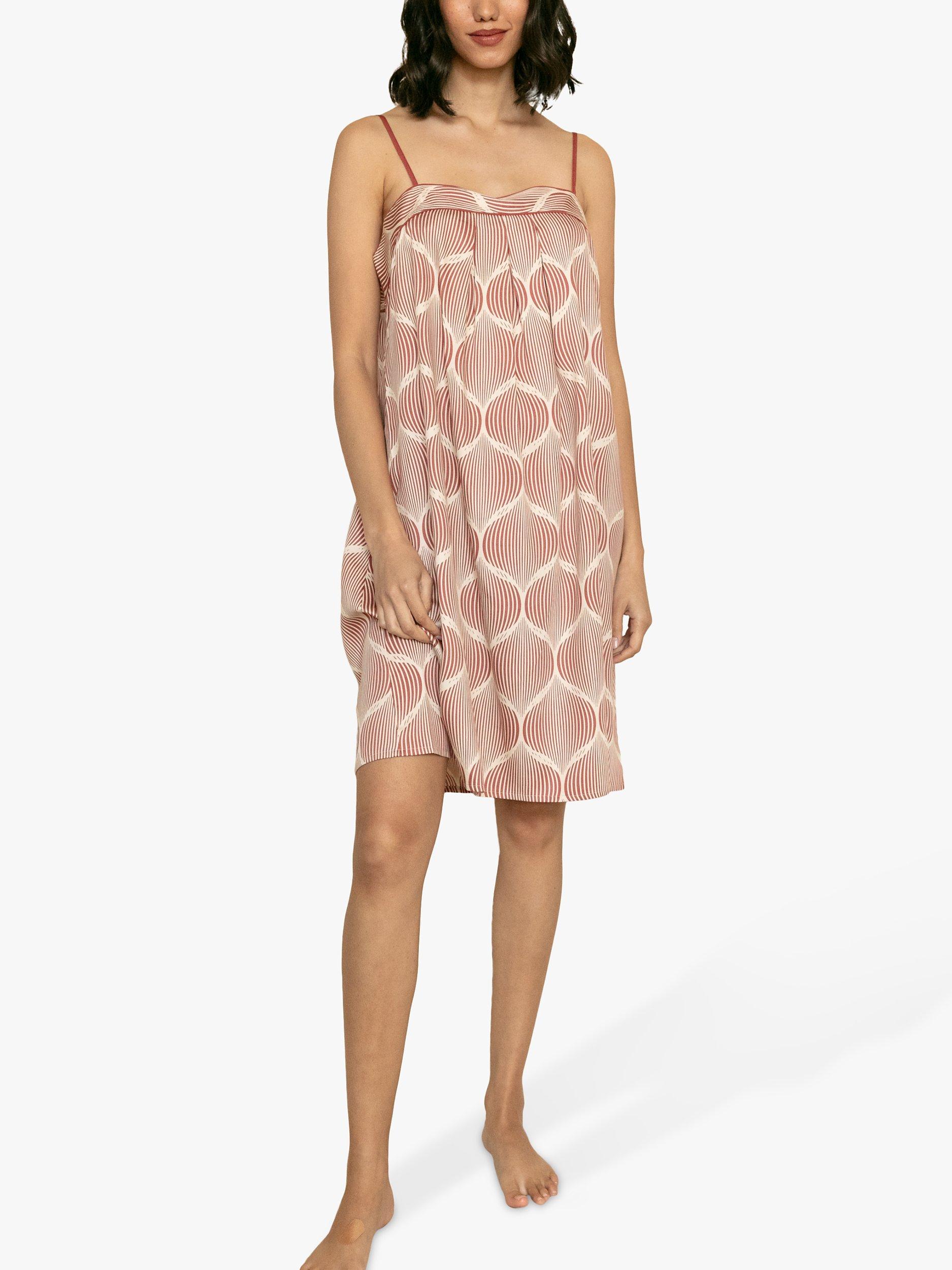Product image 1 of 4, which shows Fable & Eve Islington Geometric Print Strappy Chemise, Burnt Orange, 8
