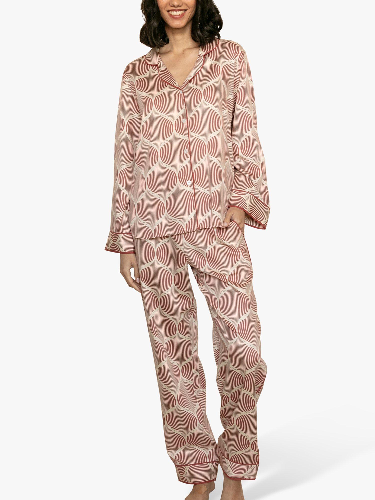 Product image 1 of 4, which shows Fable & Eve Islington Geometric Print Pyjamas, Burnt Orange, 8