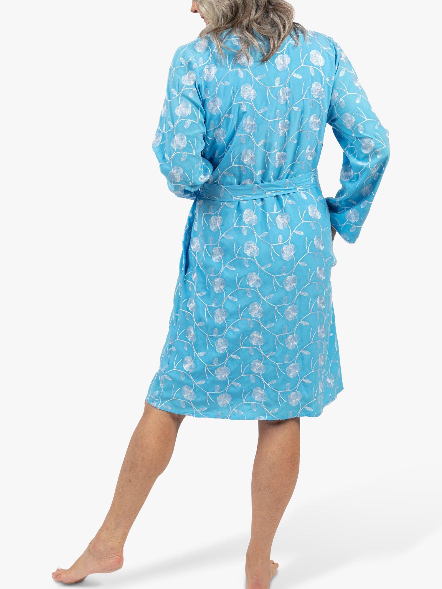 Product image 2 of 4, which shows Cyberjammies Leona Floral Embroidered Short Dressing Gown, Blue, 12