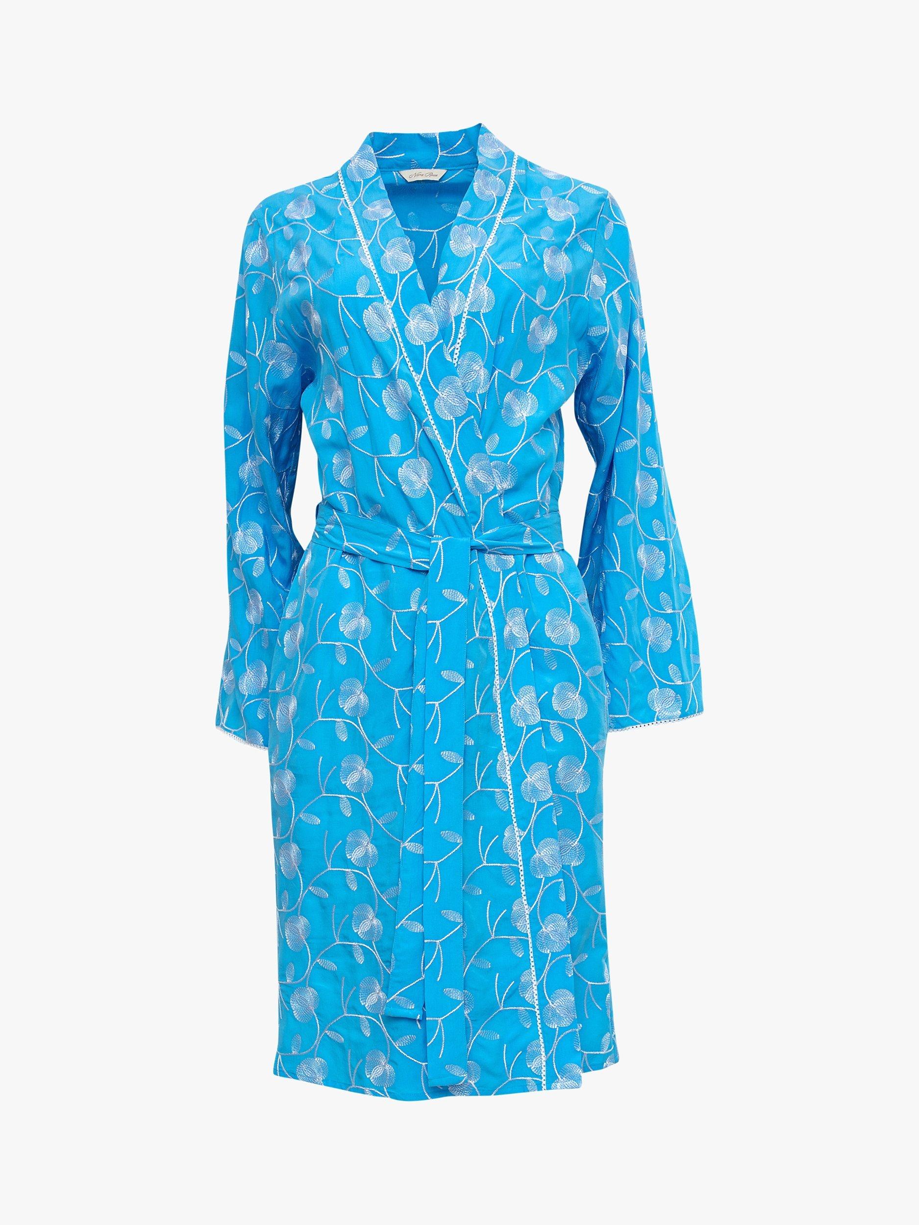 Product image 3 of 4, which shows Cyberjammies Leona Floral Embroidered Short Dressing Gown, Blue, 12