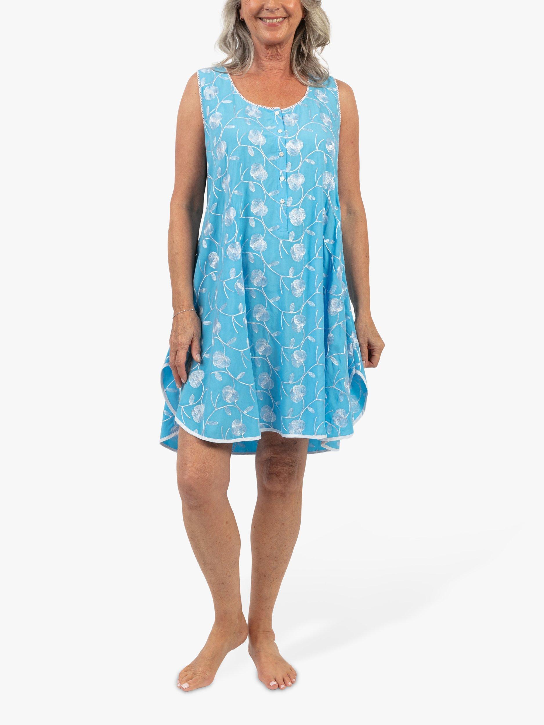 Product image 1 of 4, which shows Cyberjammies Leona Floral Embroidered Swing Nightdress, Blue, 18