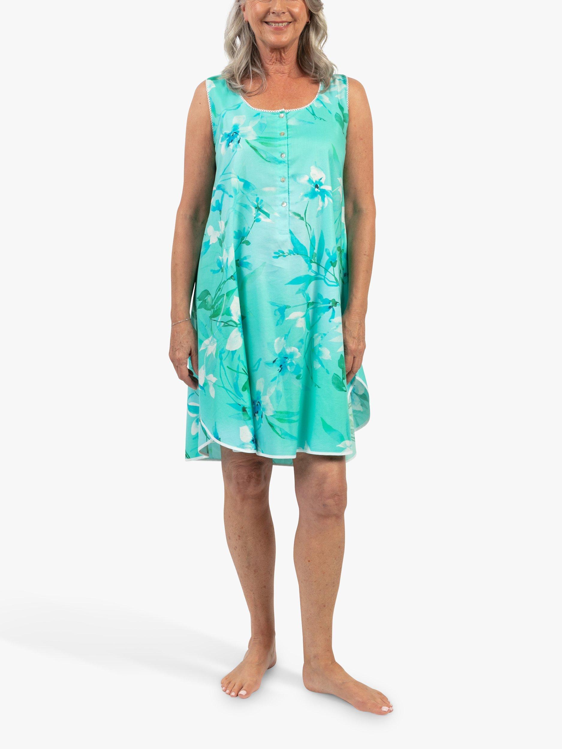 Product image 1 of 4, which shows Cyberjammies Leona Floral Print Swing Nightdress, Aqua, 8