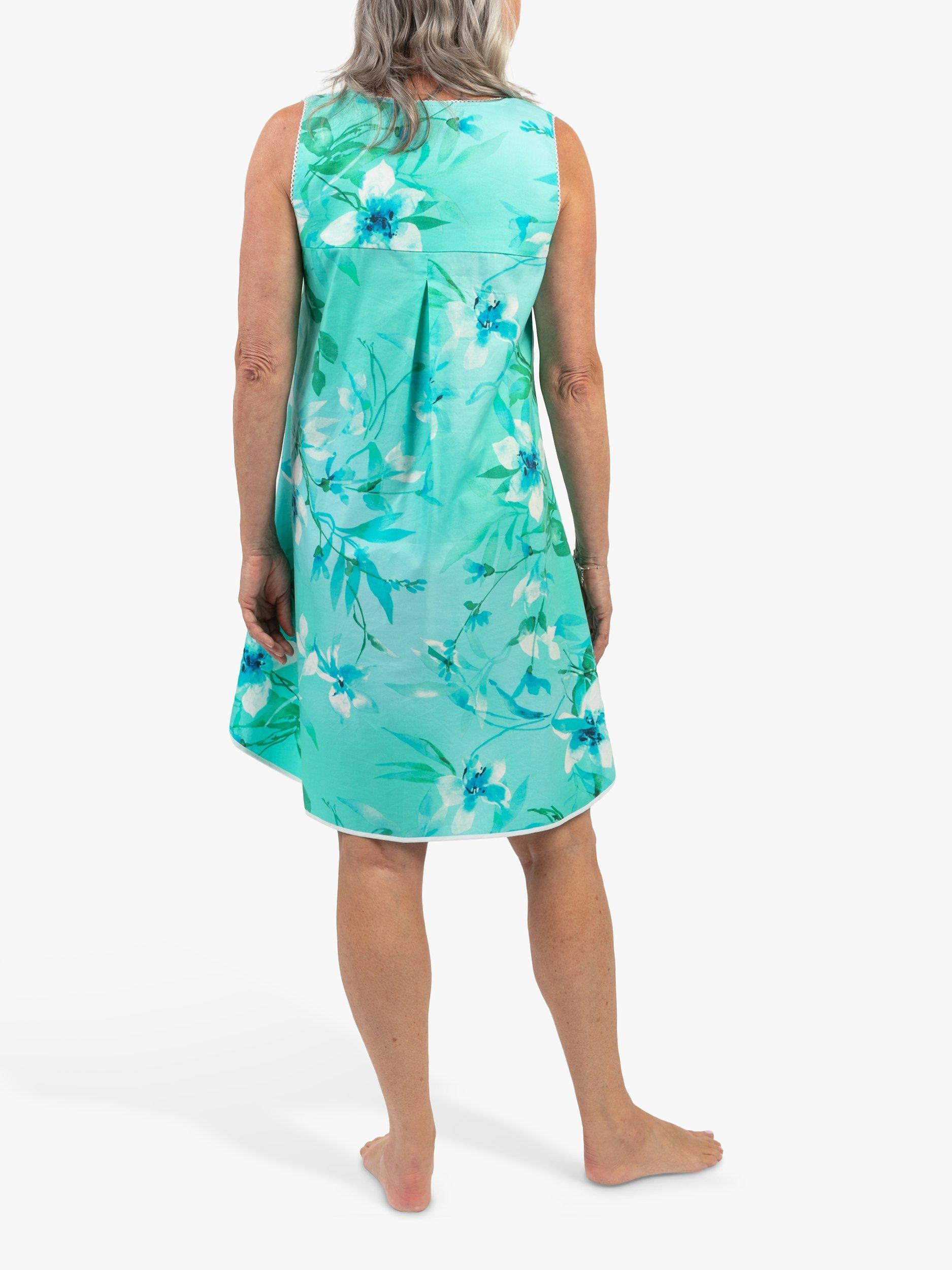 Product image 2 of 4, which shows Cyberjammies Leona Floral Print Swing Nightdress, Aqua, 8