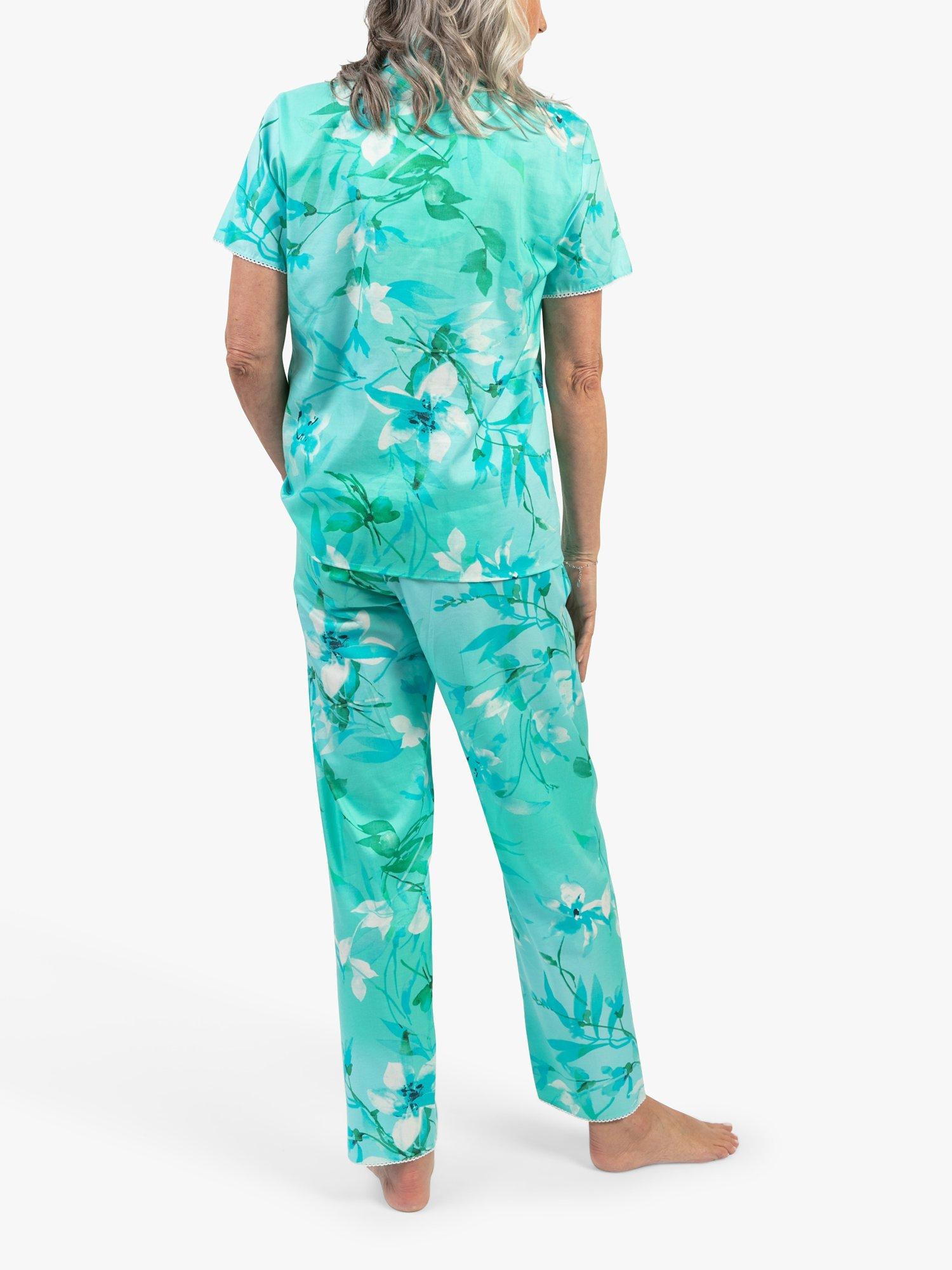 Product image 2 of 4, which shows Cyberjammies Leona Floral Print Short Sleeve Pyjama Set, Aqua, 8