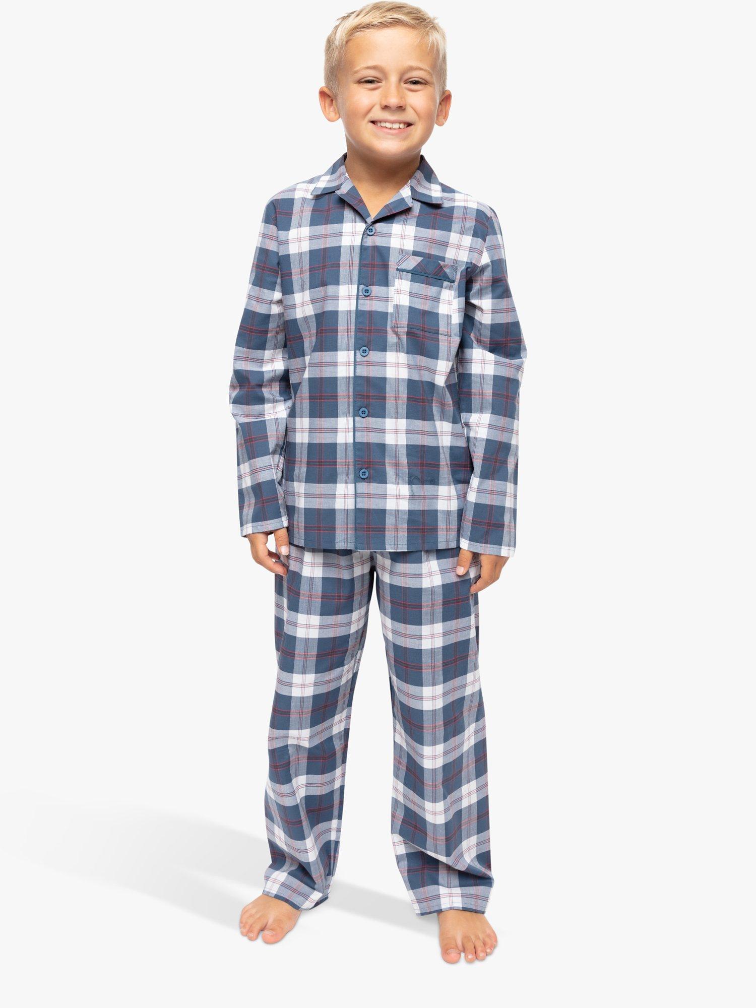 Product image 1 of 3, which shows Cyberjammies Kids' Jasper Check Pyjamas, Teal Blue, 2-3 years