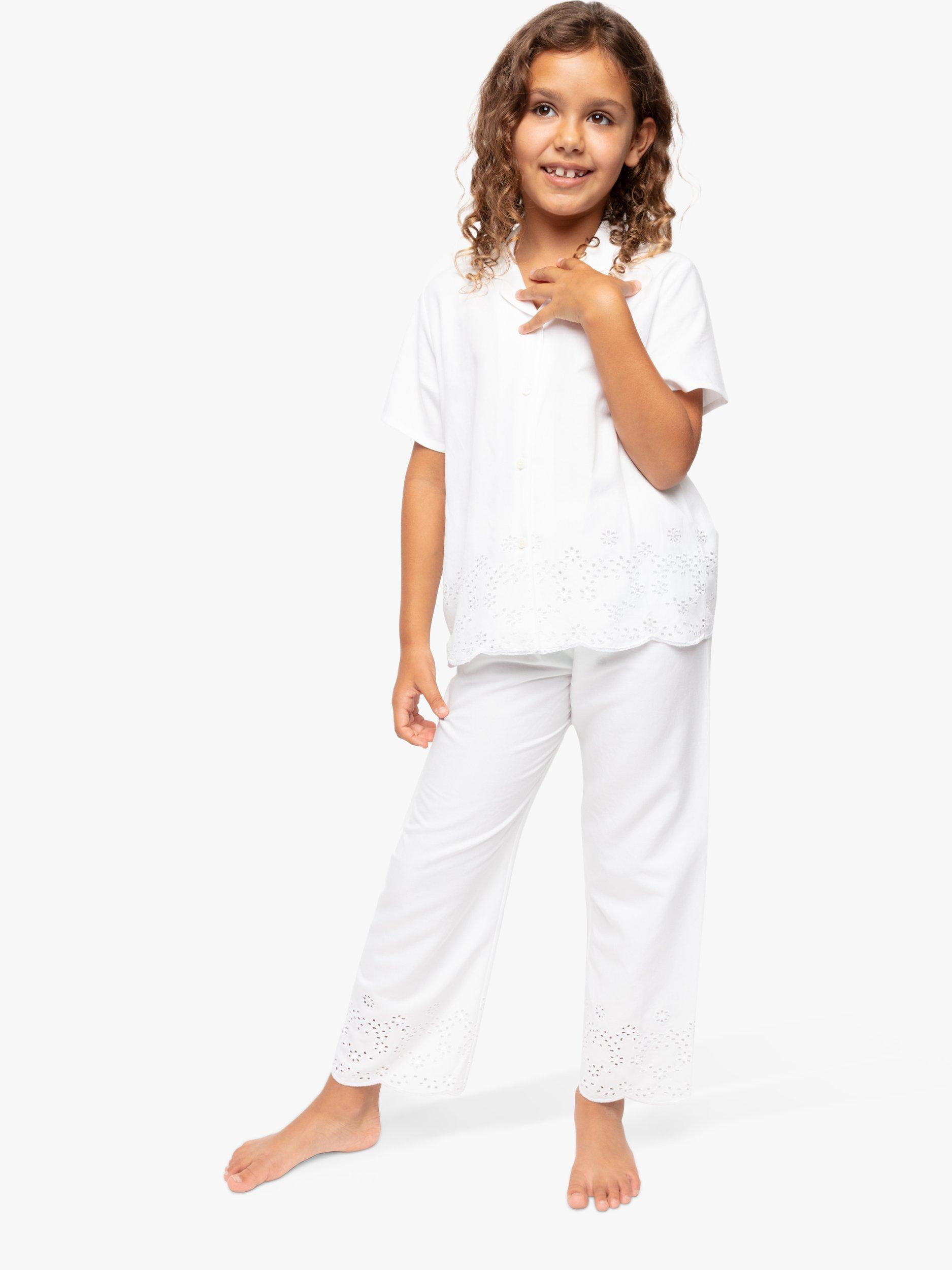 Product image 1 of 4, which shows Cyberjammies Kids' Saskia Embroidered Short Sleeve Pyjamas, White, 2-3 years
