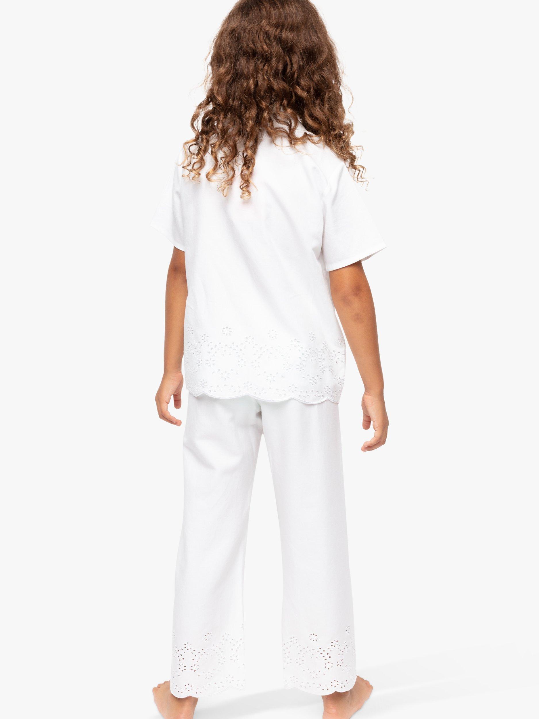 Product image 2 of 4, which shows Cyberjammies Kids' Saskia Embroidered Short Sleeve Pyjamas, White, 2-3 years