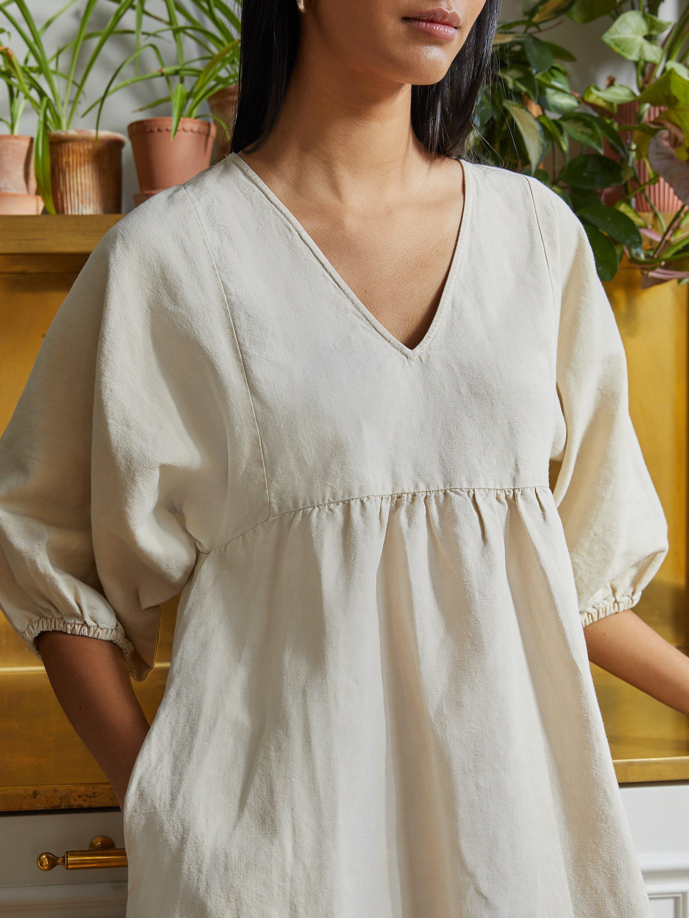 Product image 4 of 6, which shows Albaray V Neck Midi Linen Dress, Stone, 12