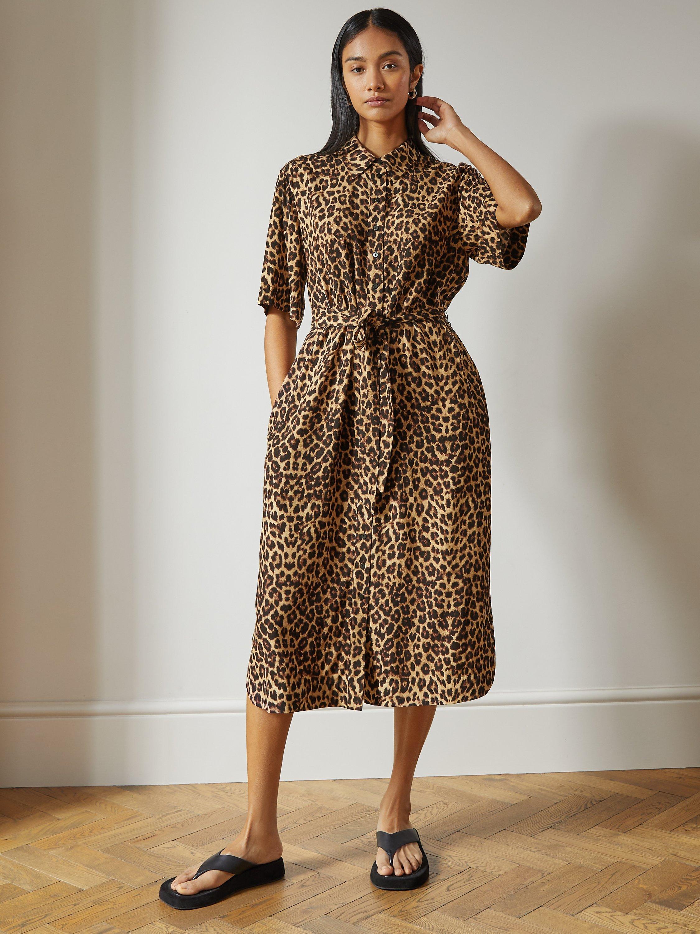 Albaray Leopard Print Shirt Midi Dress, Brown