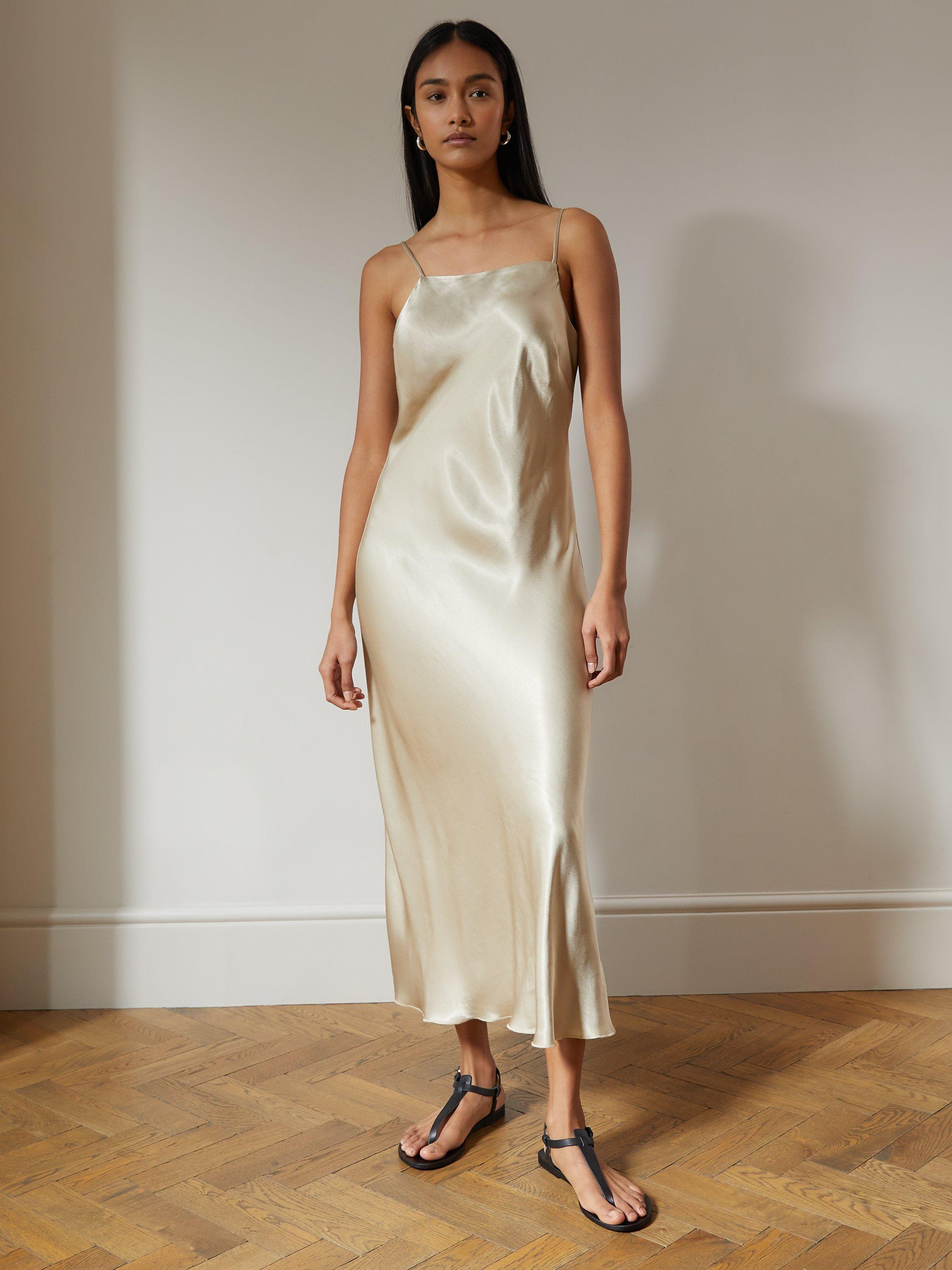 Albaray Square Neck Satin Slip Dress, Grey