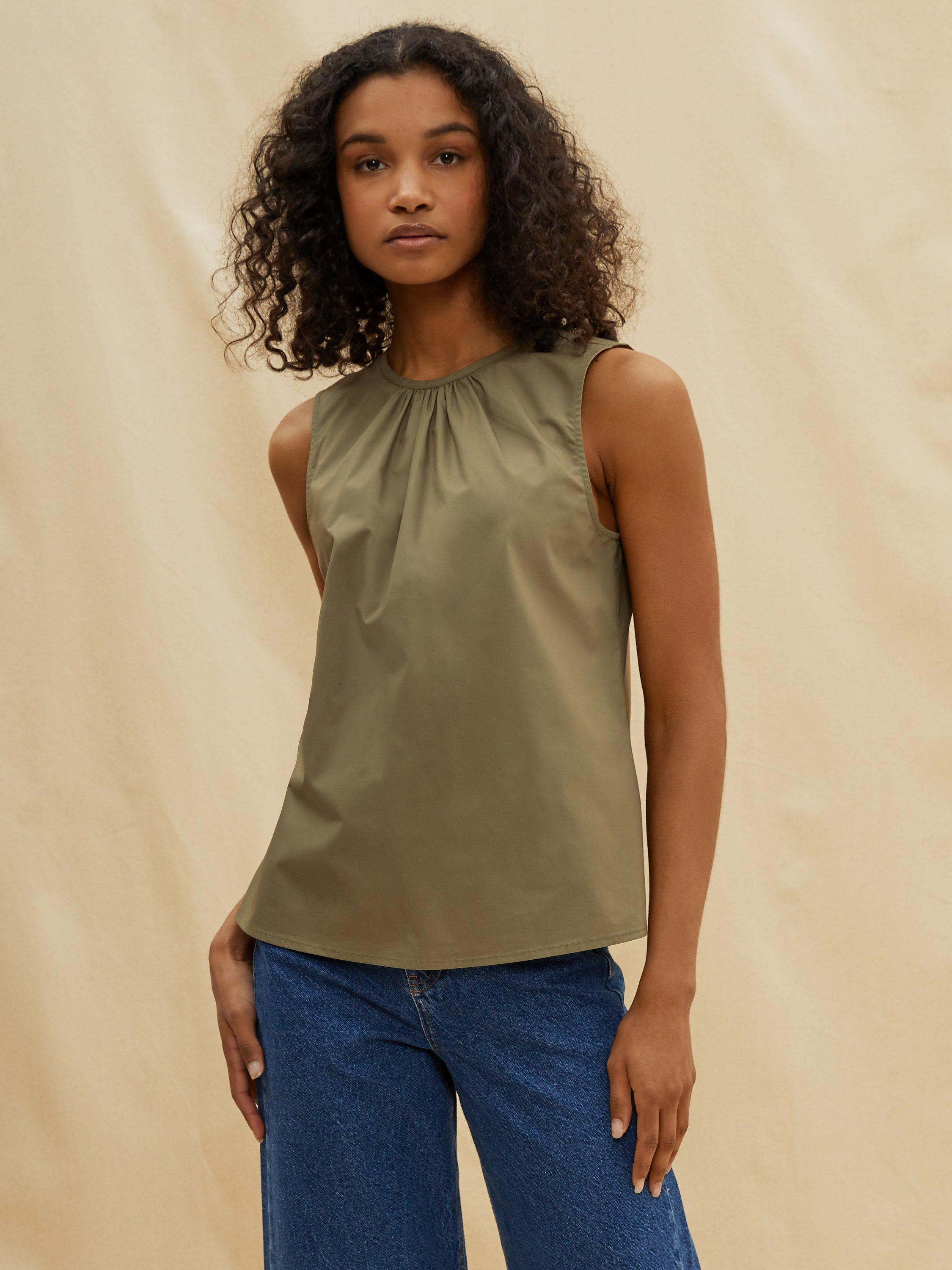 Albaray Plain Organic Cotton Shell Top, Khaki