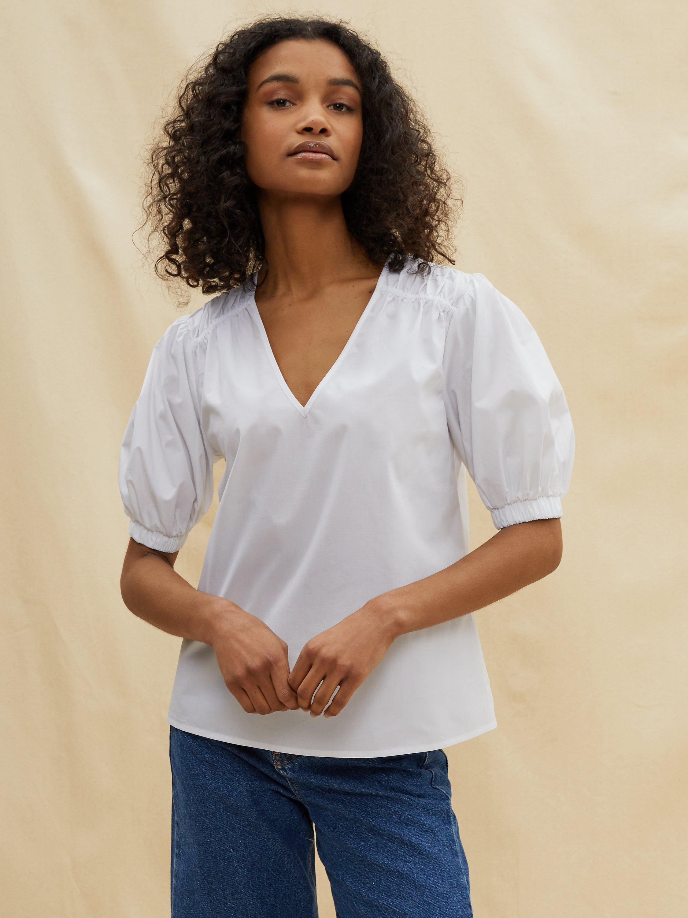 Albaray Organic Cotton V-Neck Top, White