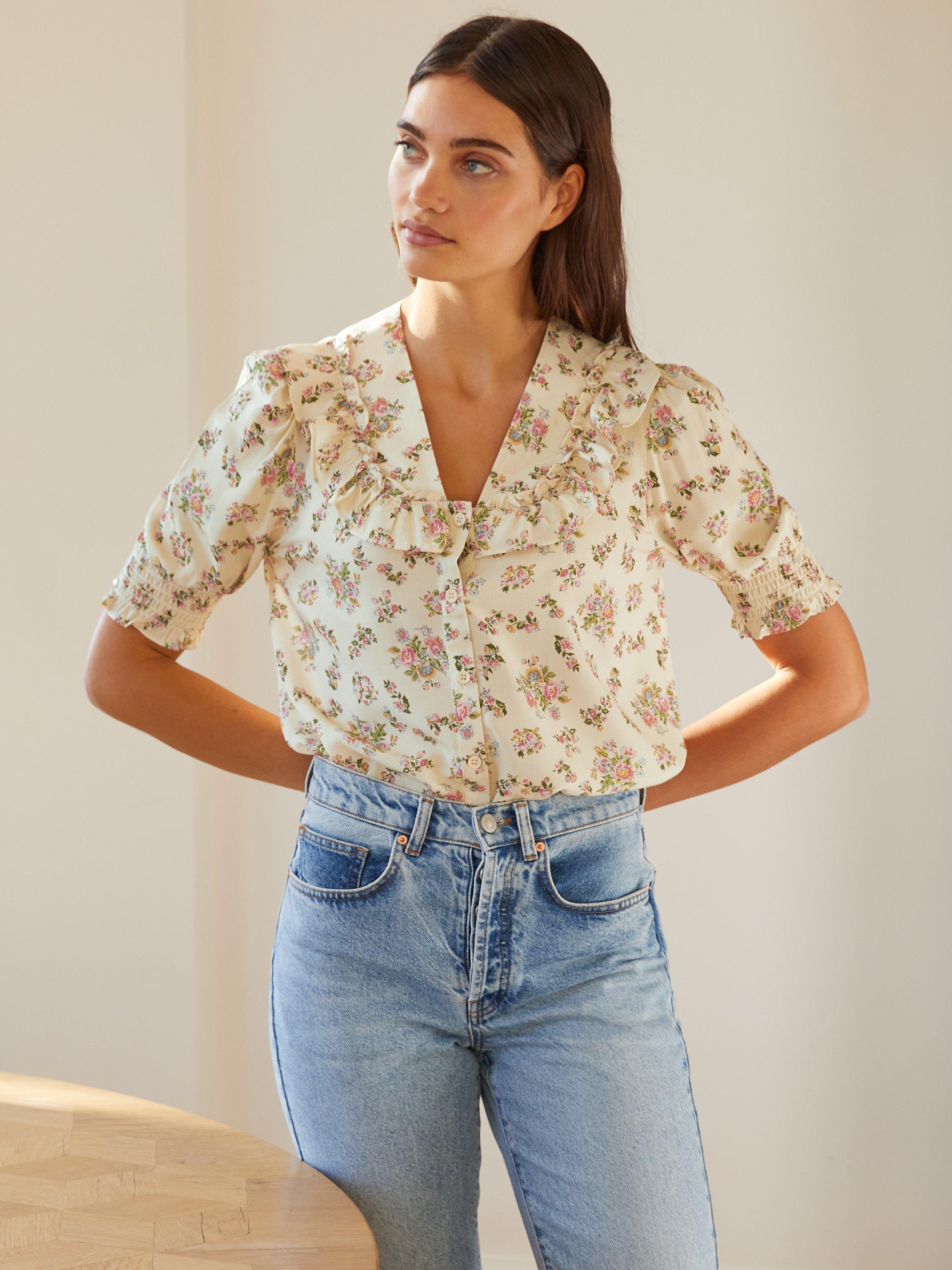 Albaray French Rose Ruffle Blouse, Cream