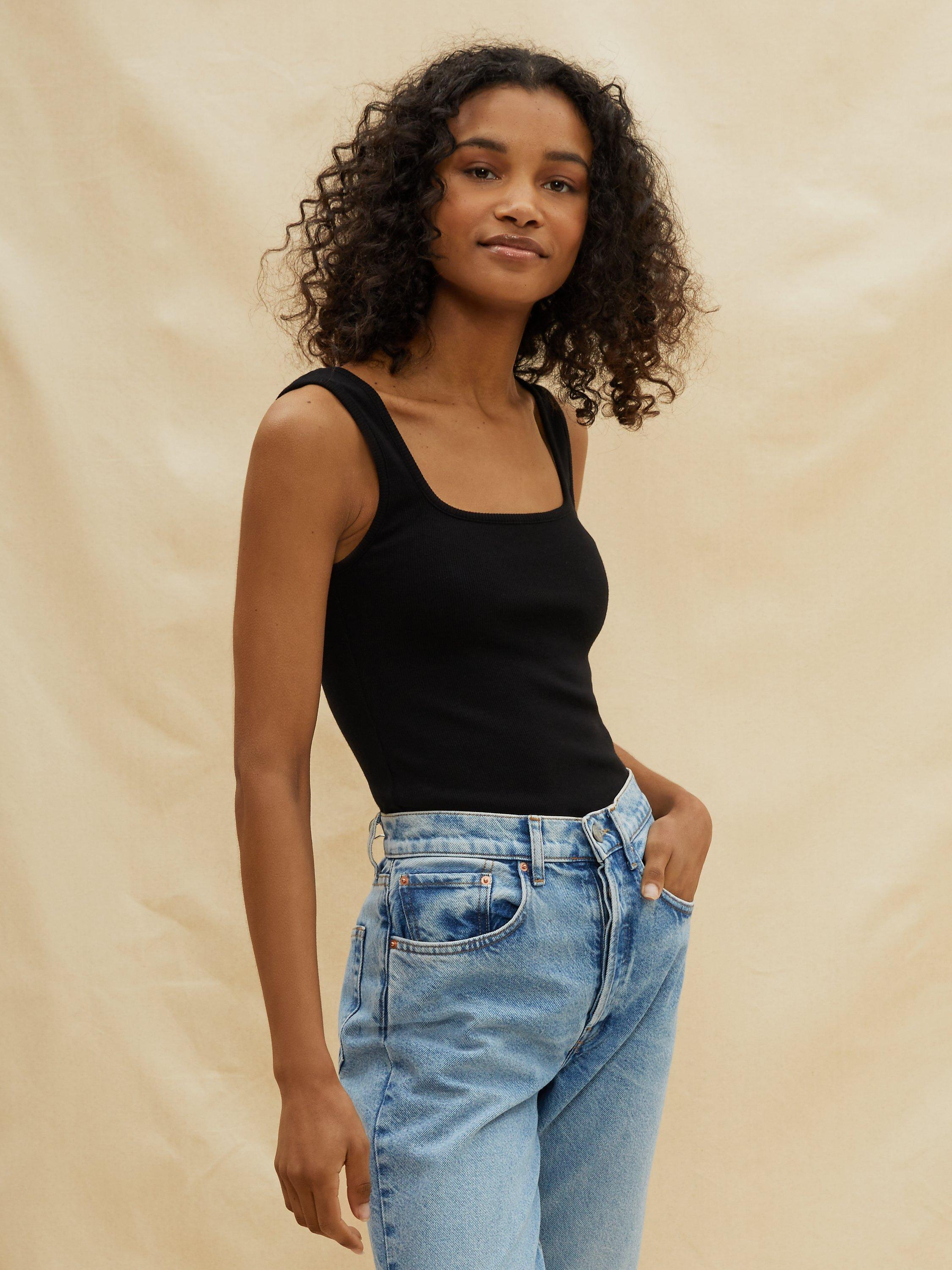 Product image 1 of 4, which shows Albaray Square Neck Rib Vest, Black, 8
