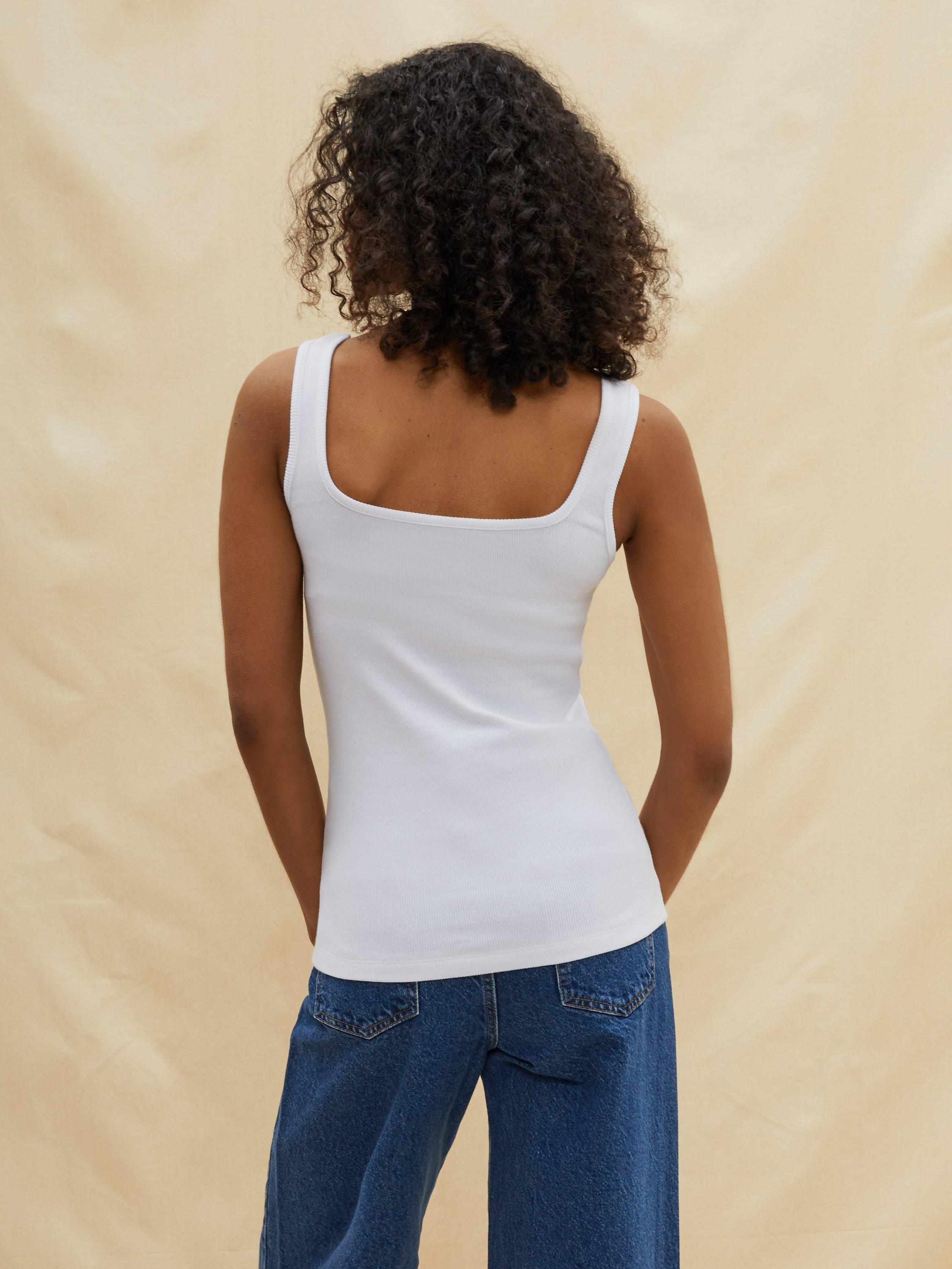 Product image 2 of 4, which shows Albaray Square Neck Ribbed Vest Top, White, 14