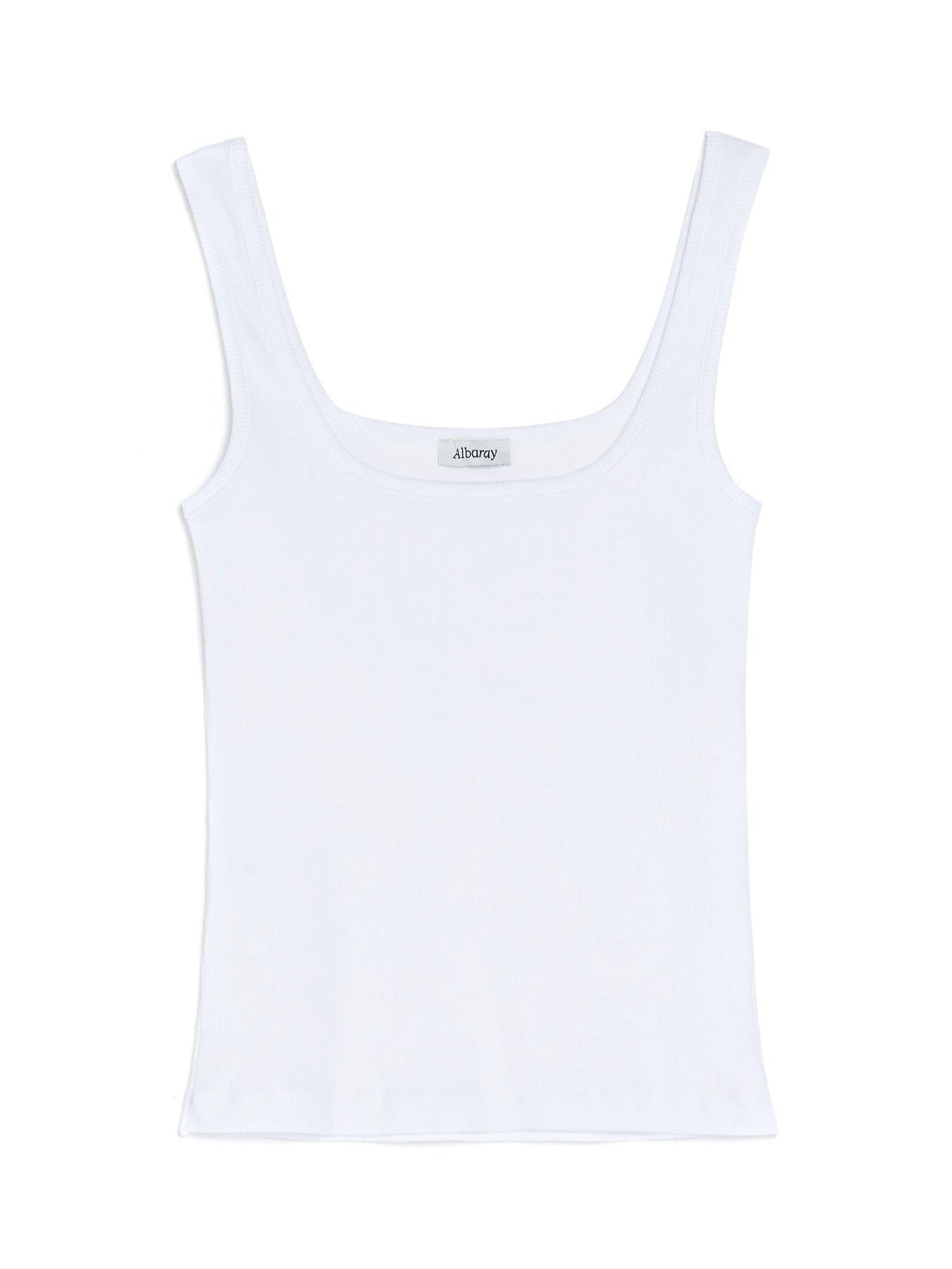 Product image 4 of 4, which shows Albaray Square Neck Ribbed Vest Top, White, 14