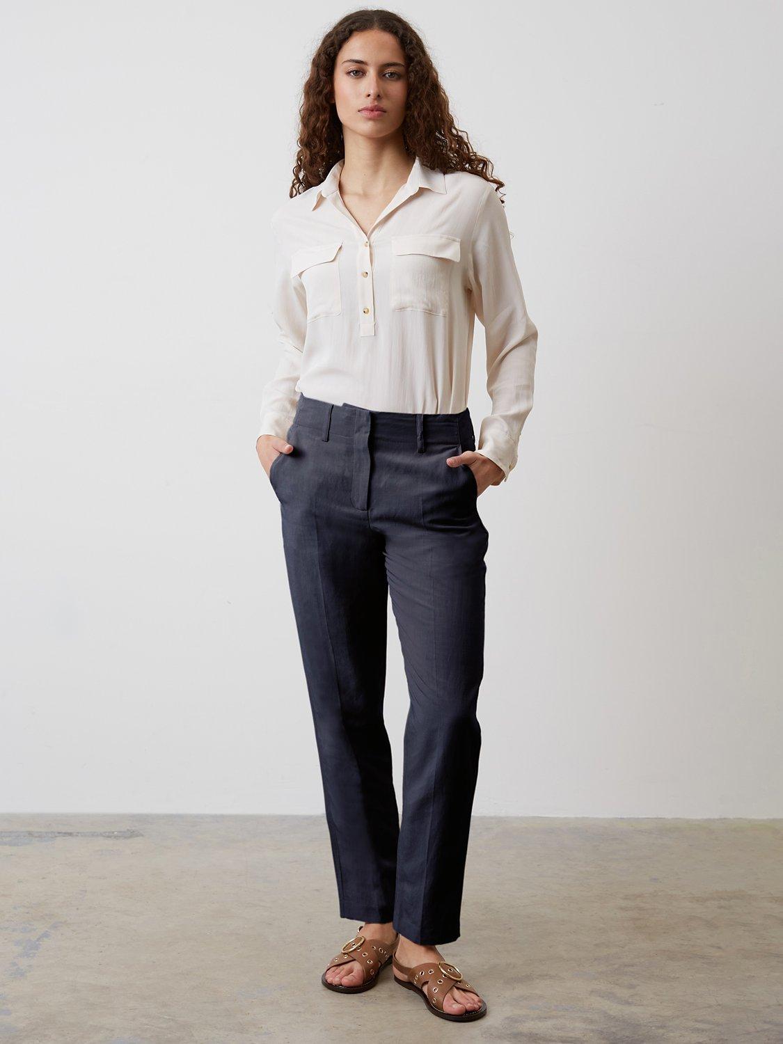 Gerard Darel Elinna Linen Blend Trousers, Navy