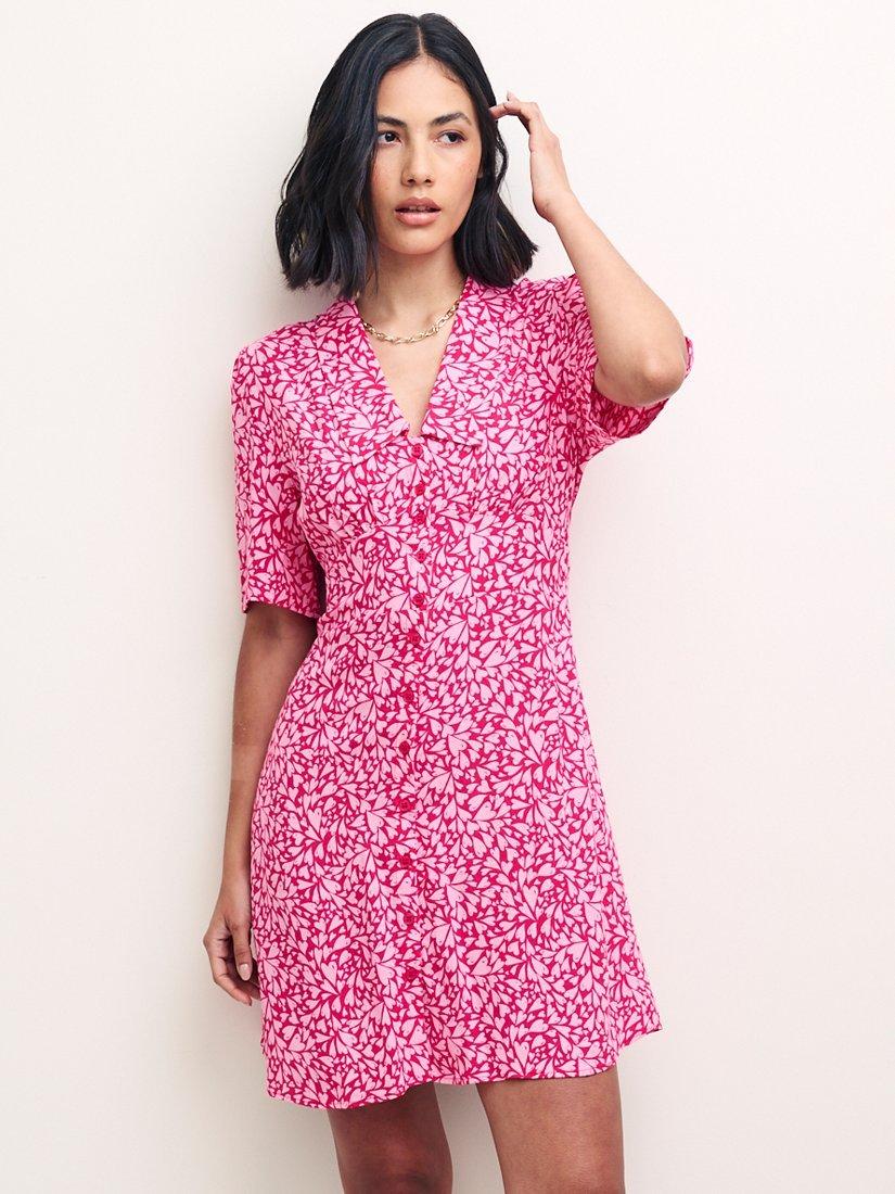 Nobody's Child Daisy Pia Heart Print Mini Shirt Dress, Pink