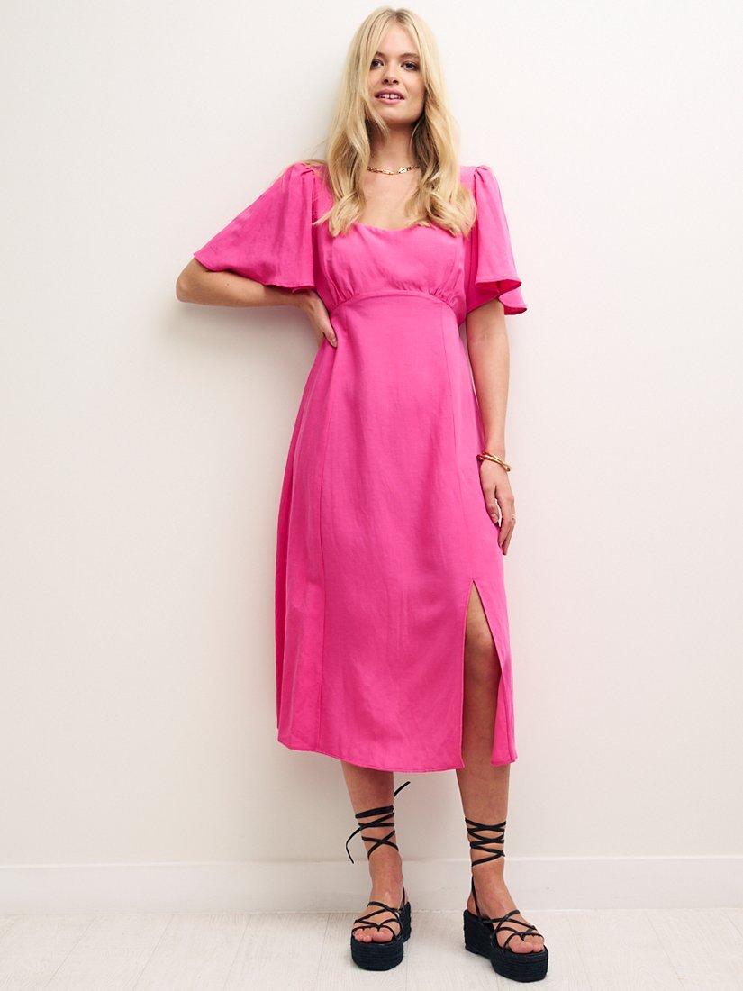 Nobody's Child Dee Dee Linen Blend Midi Dress, Pink