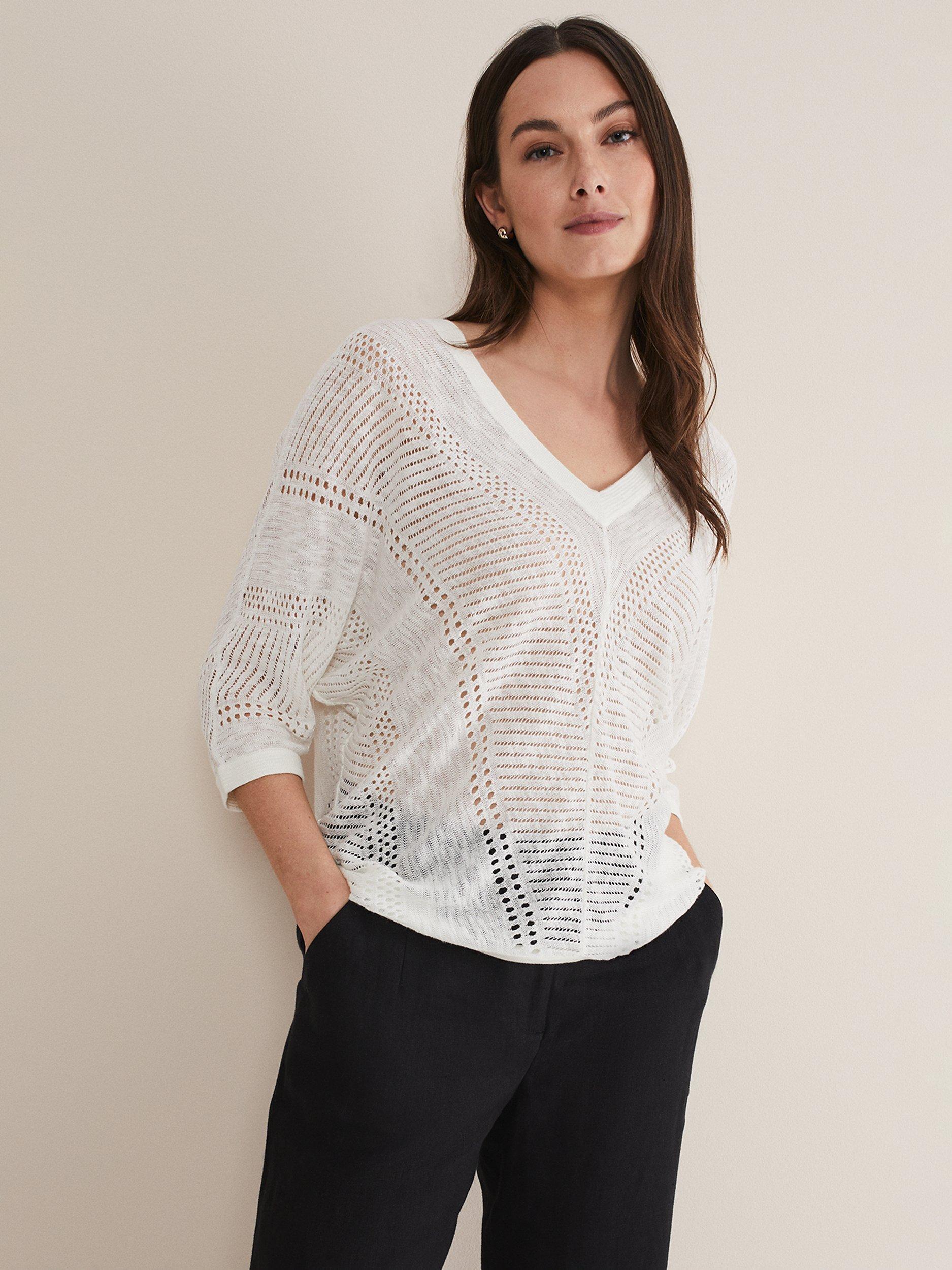 Phase Eight Vera Linen Blend Jumper, Ivory