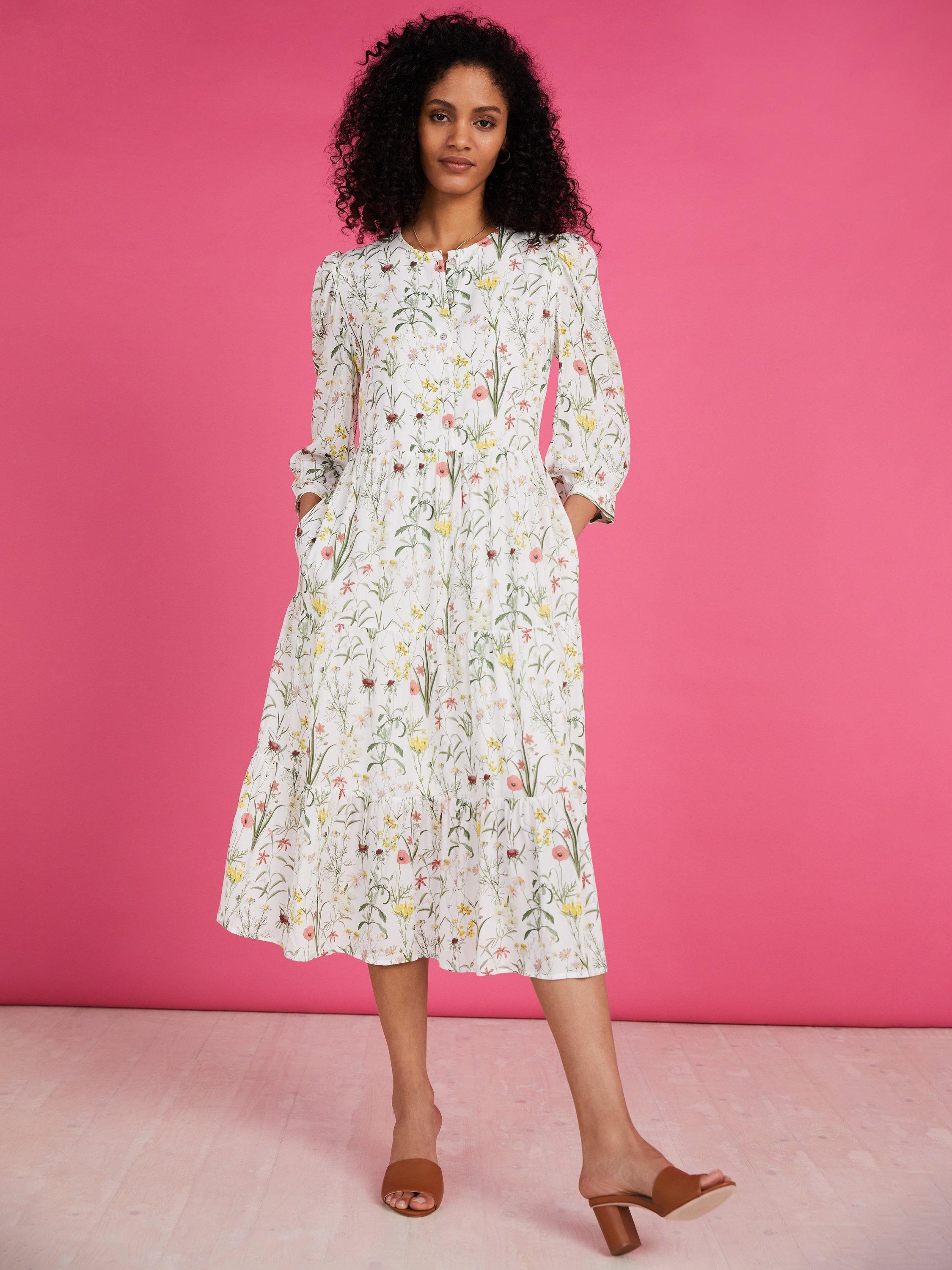 Baukjen Maria Botanical Print Midi Dress, White/Multi