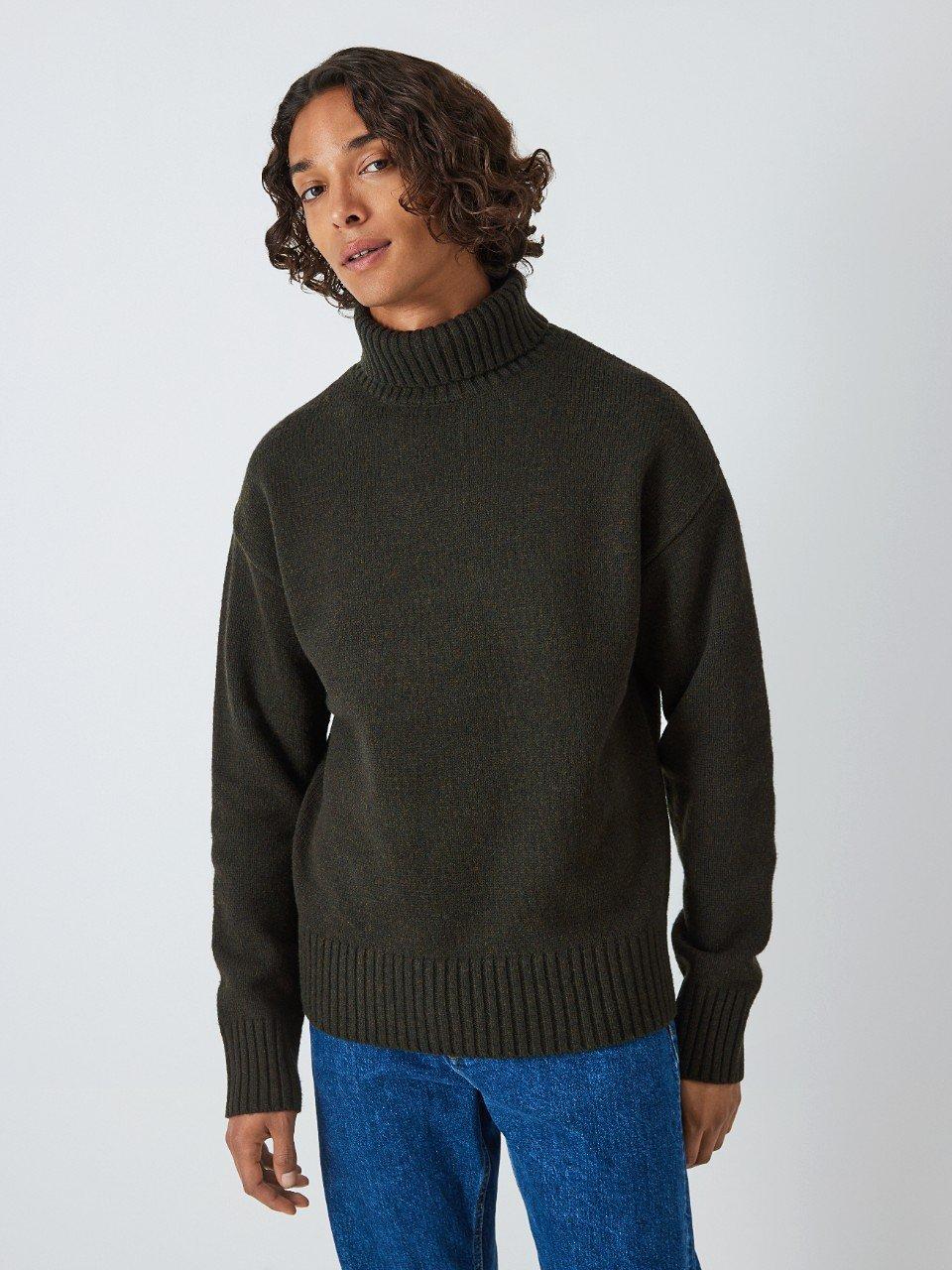 John Lewis Lambswool Blend Roll Neck Submariner Jumper, Khaki