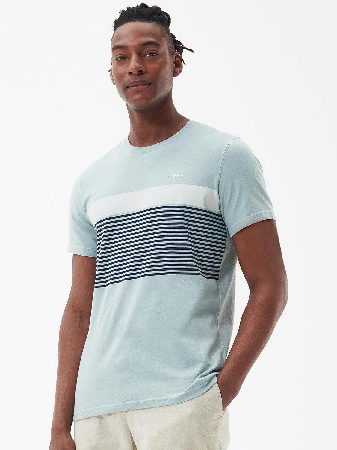 Barbour Crew Neck Stripe Logo T-Shirt, Blue Chalk