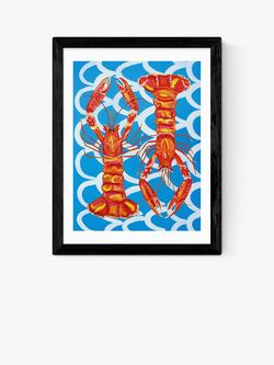 EAST END PRINTS Alice Straker 'Langoustines on Blue' Framed Print, Black Frame