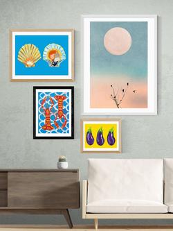 EAST END PRINTS Alice Straker 'Langoustines on Blue' Framed Print - view 2, Black Frame